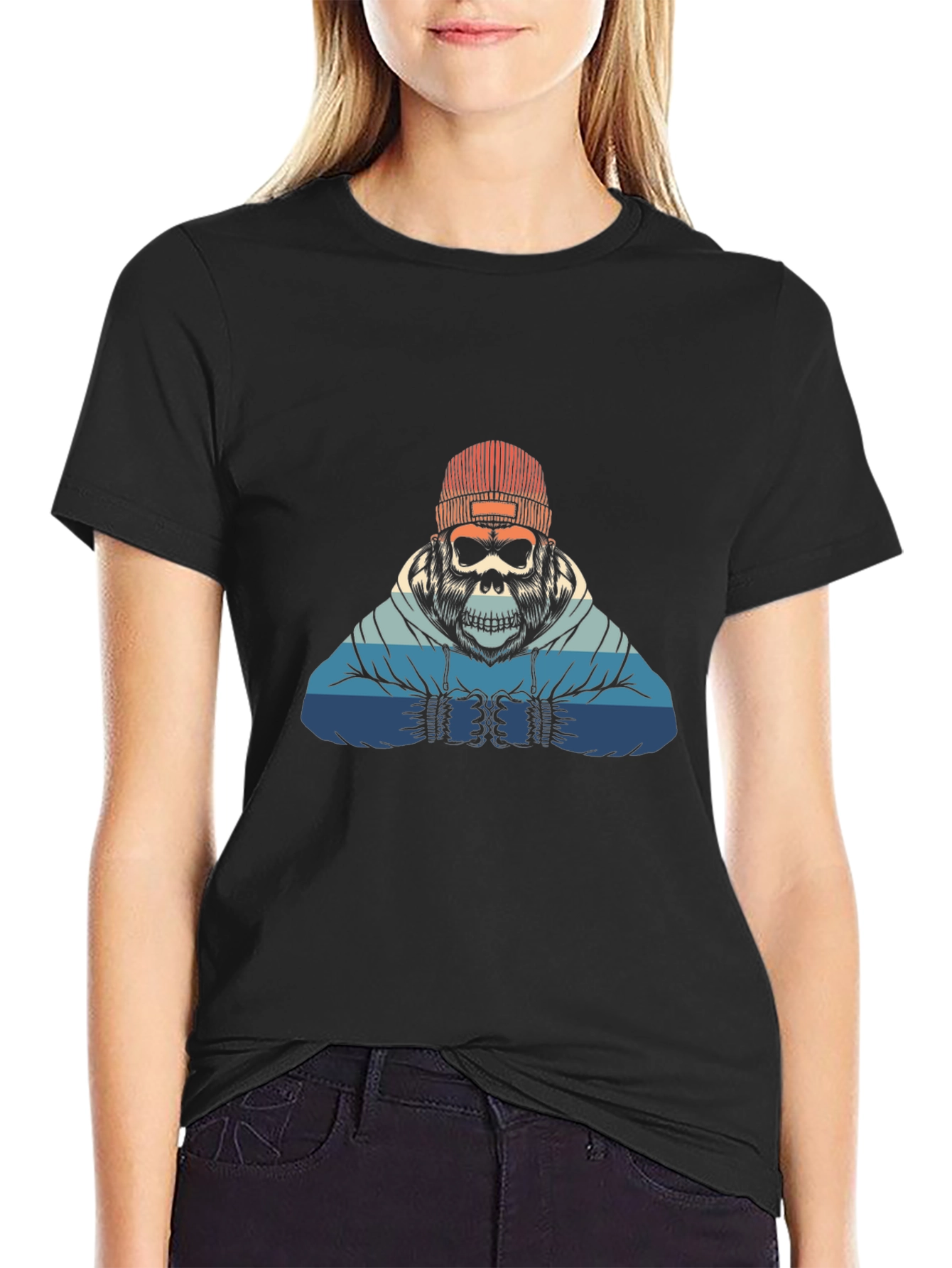 Black Retro Skull Gorilla Graphic Tee view 2