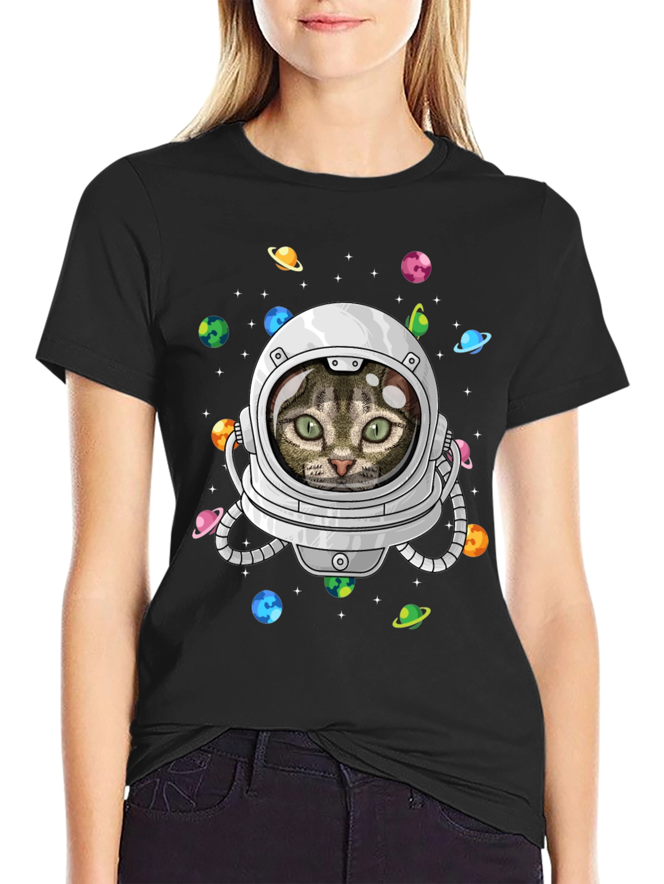 Black Astronaut Cat T-Shirt view 2