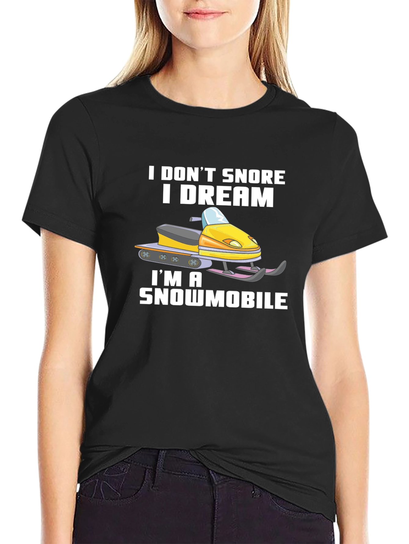 Black Funny Snowmobile T-Shirt - I Dream I'm a Snowmobile view 2