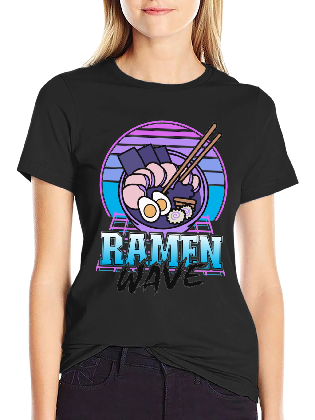 Black Retro Ramen T-Shirt - 80's Vaporwave Style Tee view 2