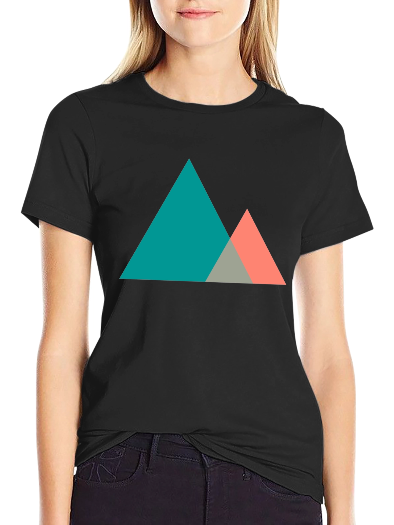 Black Geometric Mountain Graphic Tee - Modern Black T-Shirt view 2