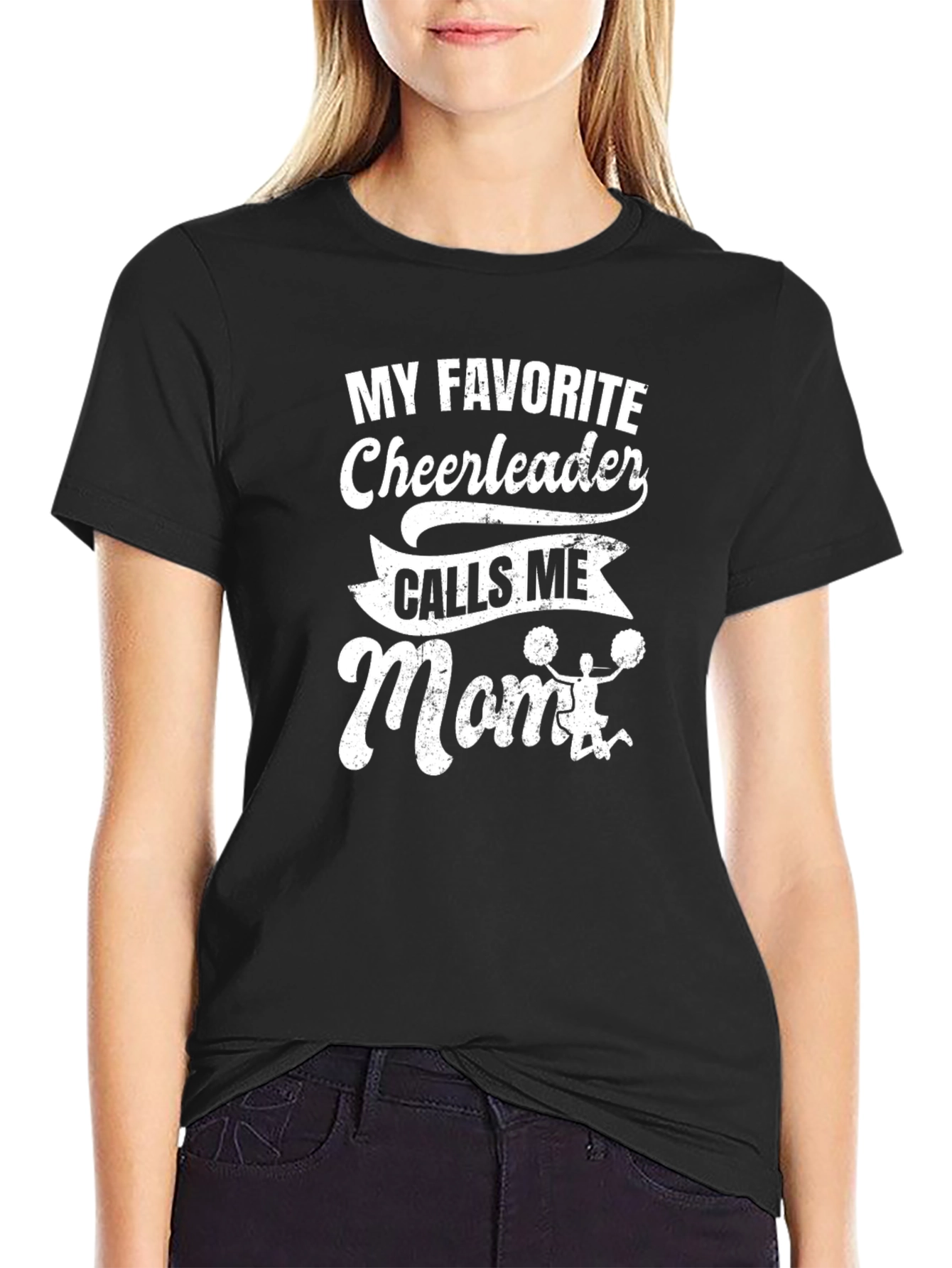 Black Cheerleader Mom T-Shirt - Black Cotton Tee view 2