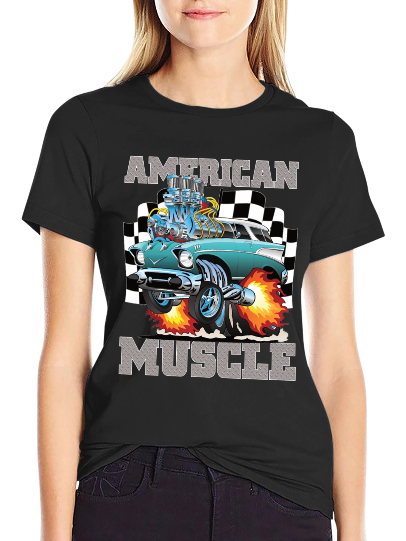 Black American Muscle Car Graphic T-Shirt view 2