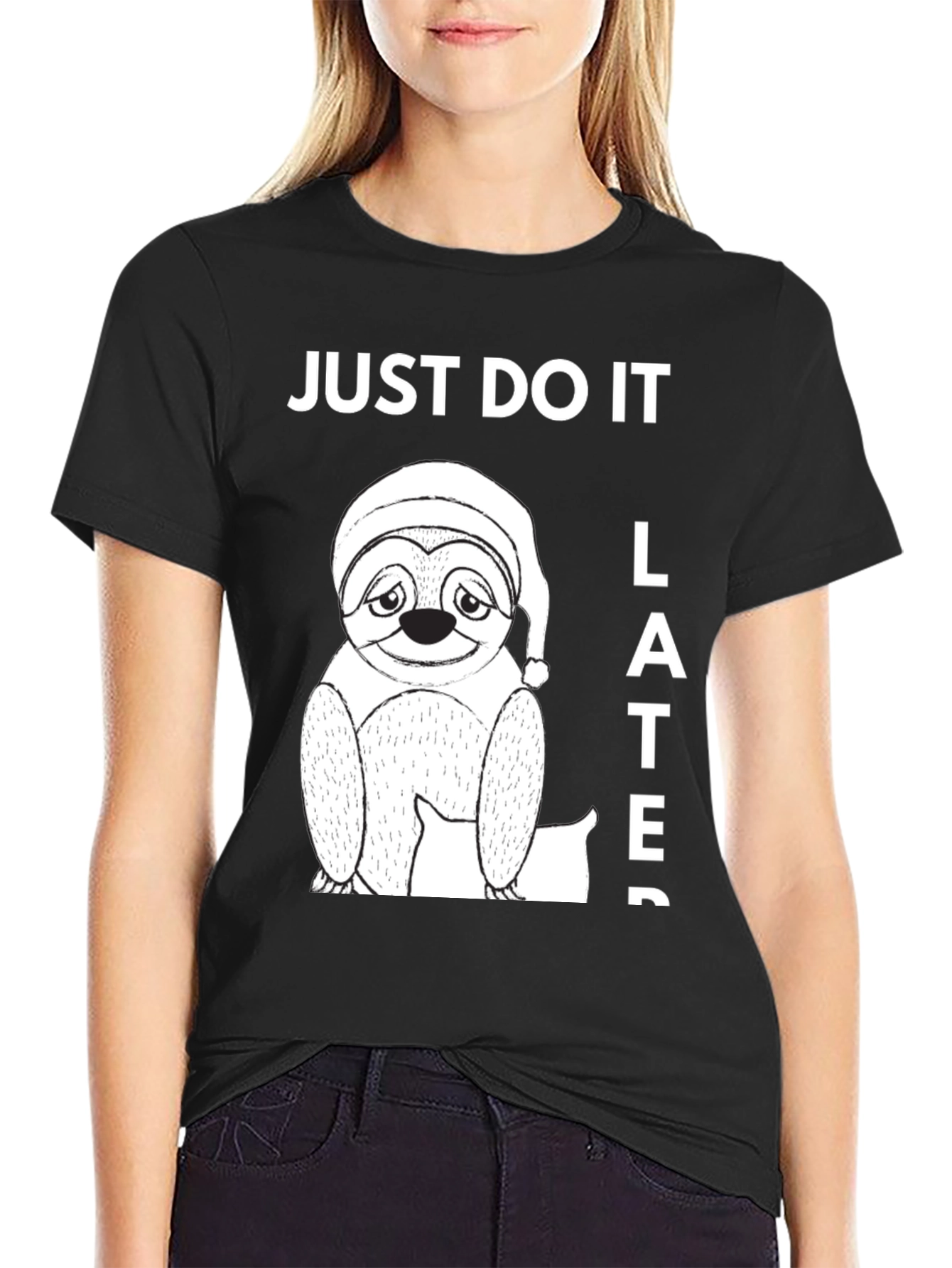 Black Just Do It Later Sloth Graphic Tee view 2