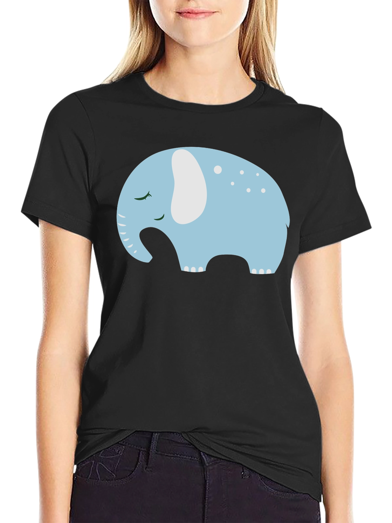 Black Cute Sleeping Elephant Graphic Tee view 2