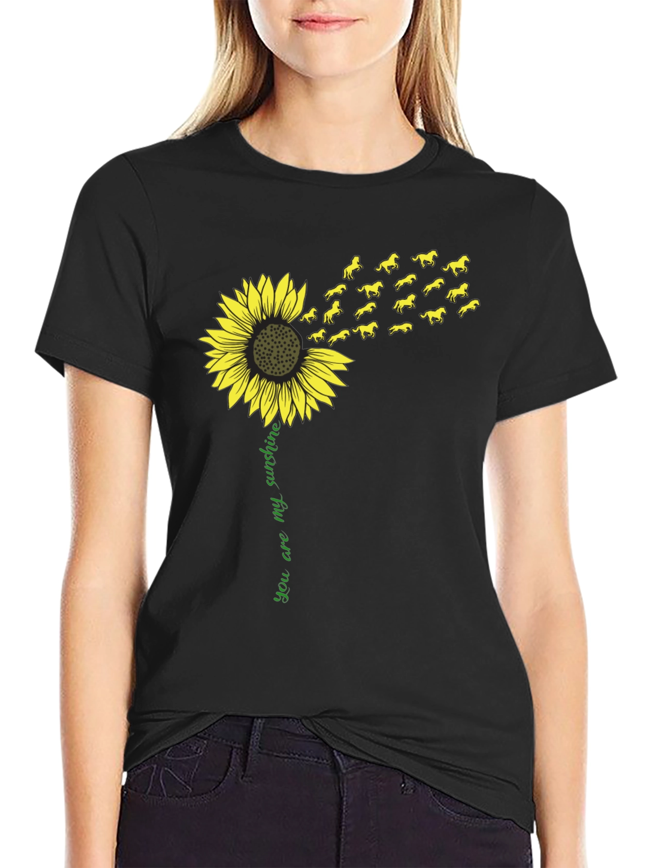 Black Sunflower Horse T-Shirt - You Are My Sunshine Tee view 2