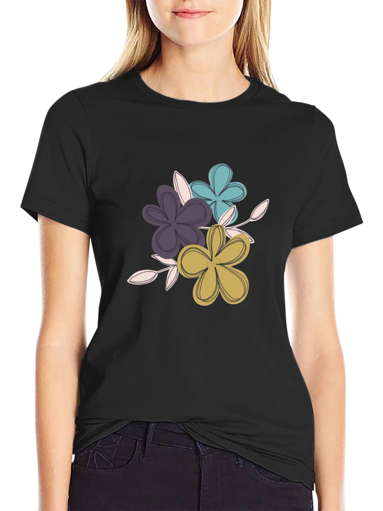 Black Floral Graphic Tee - Soft Cotton Blend view 2