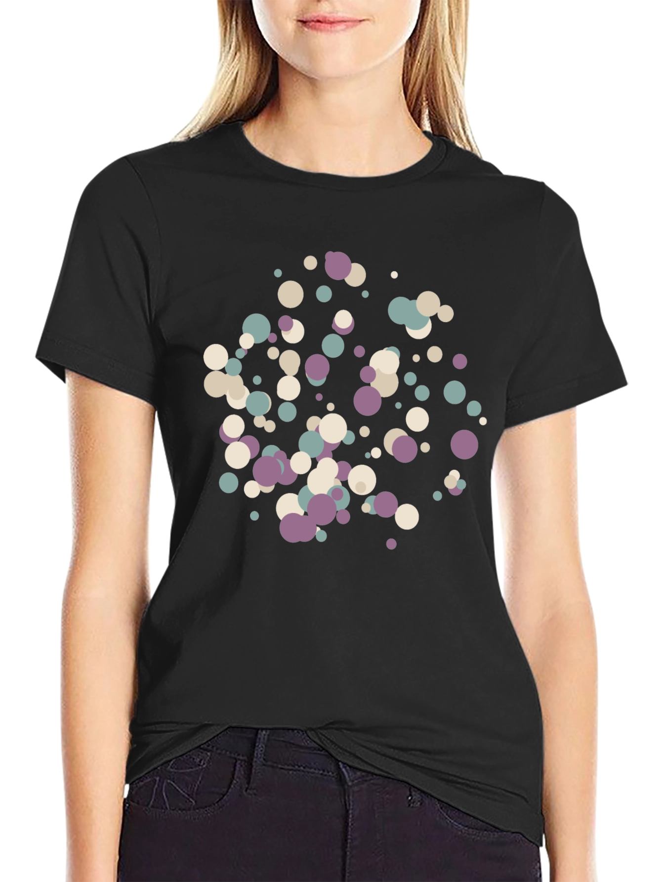 Black Modern Circle Pattern Black T-Shirt view 2