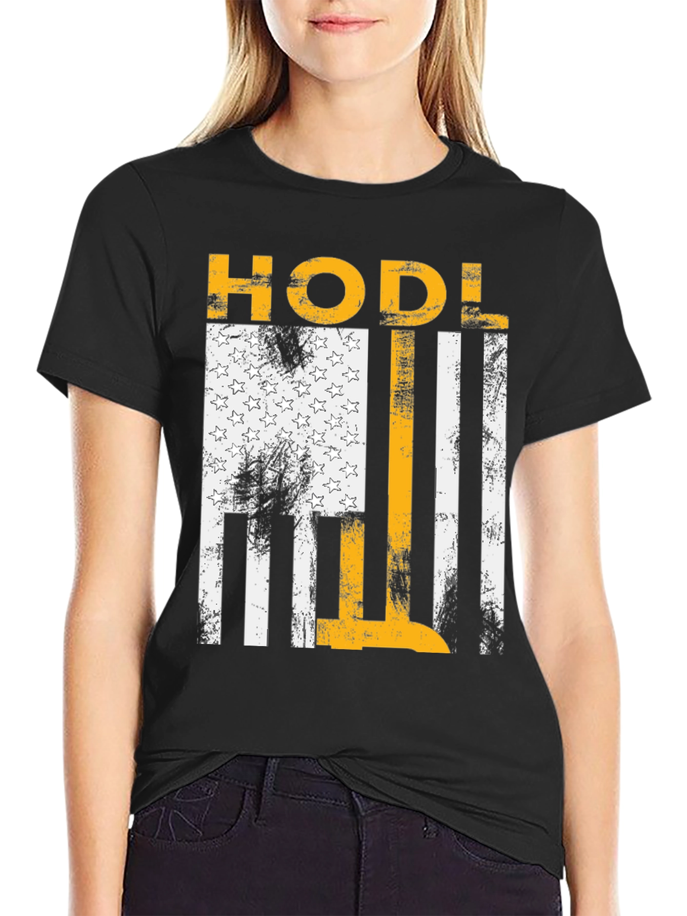 Black HODL American Flag Style Graphic Tee view 2