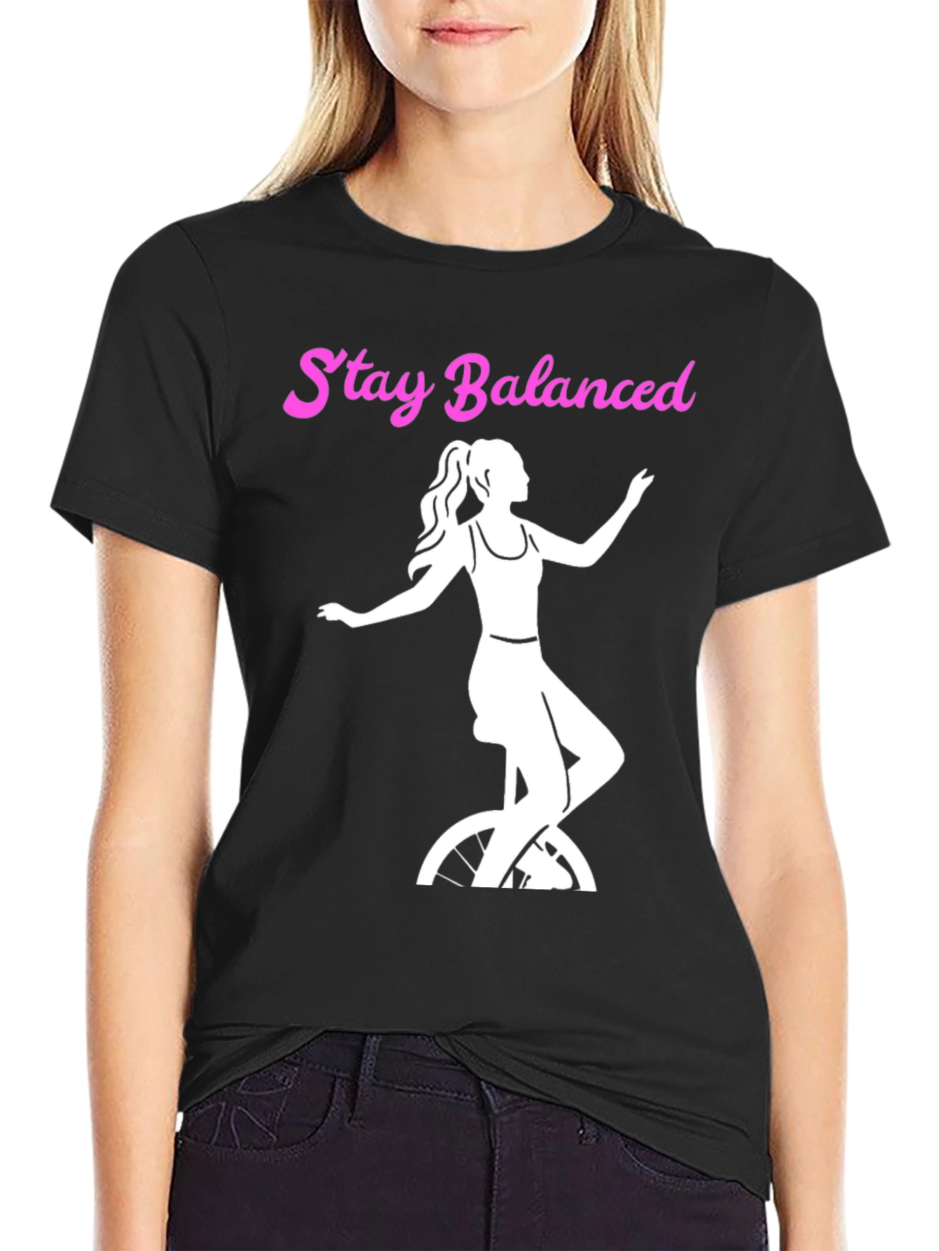 Black Stay Balanced Graphic Tee - Unicycle Design view 2