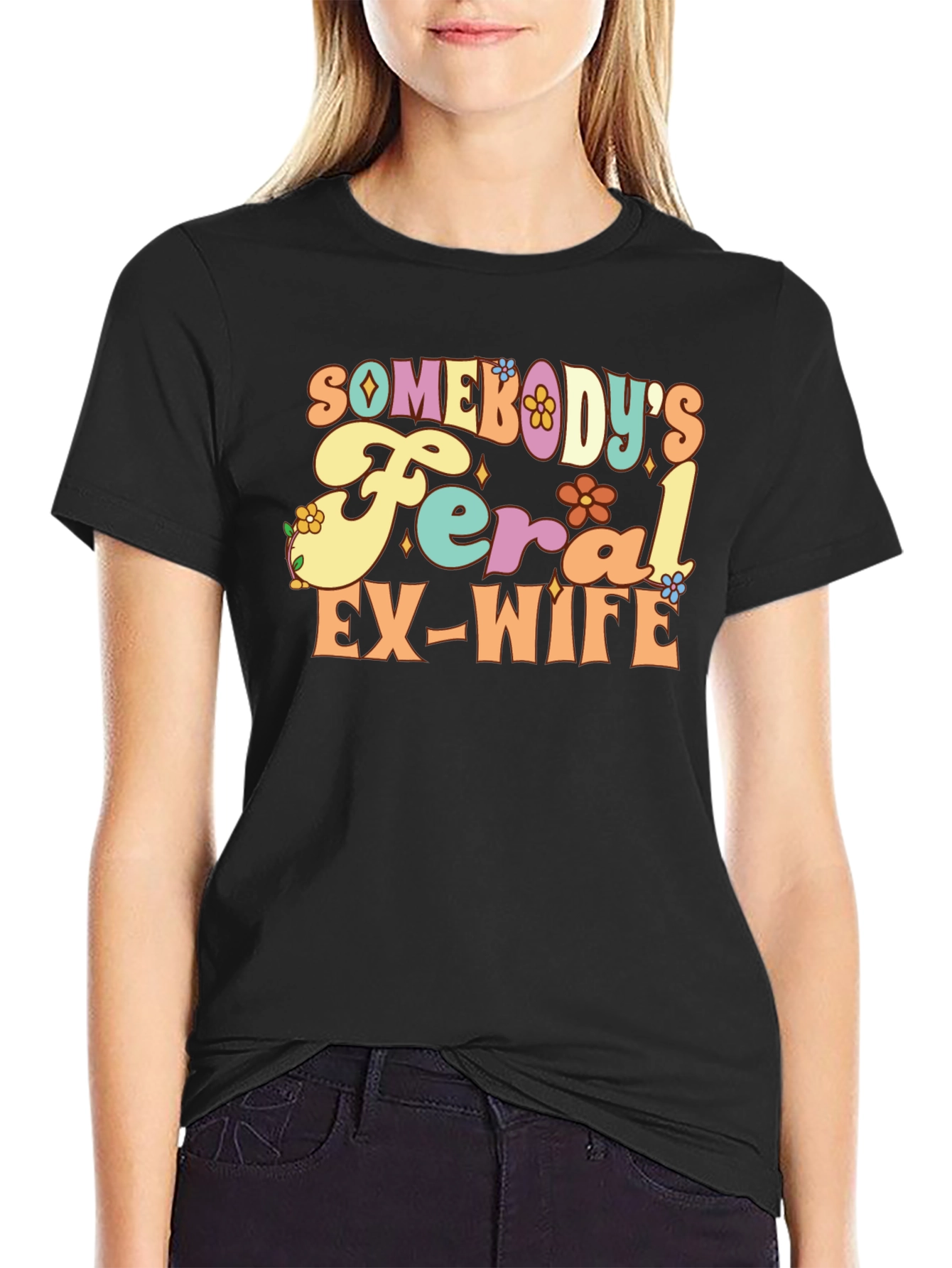 Black Feral Ex-Wife Graphic Tee - Funny Slogan Shirt view 2