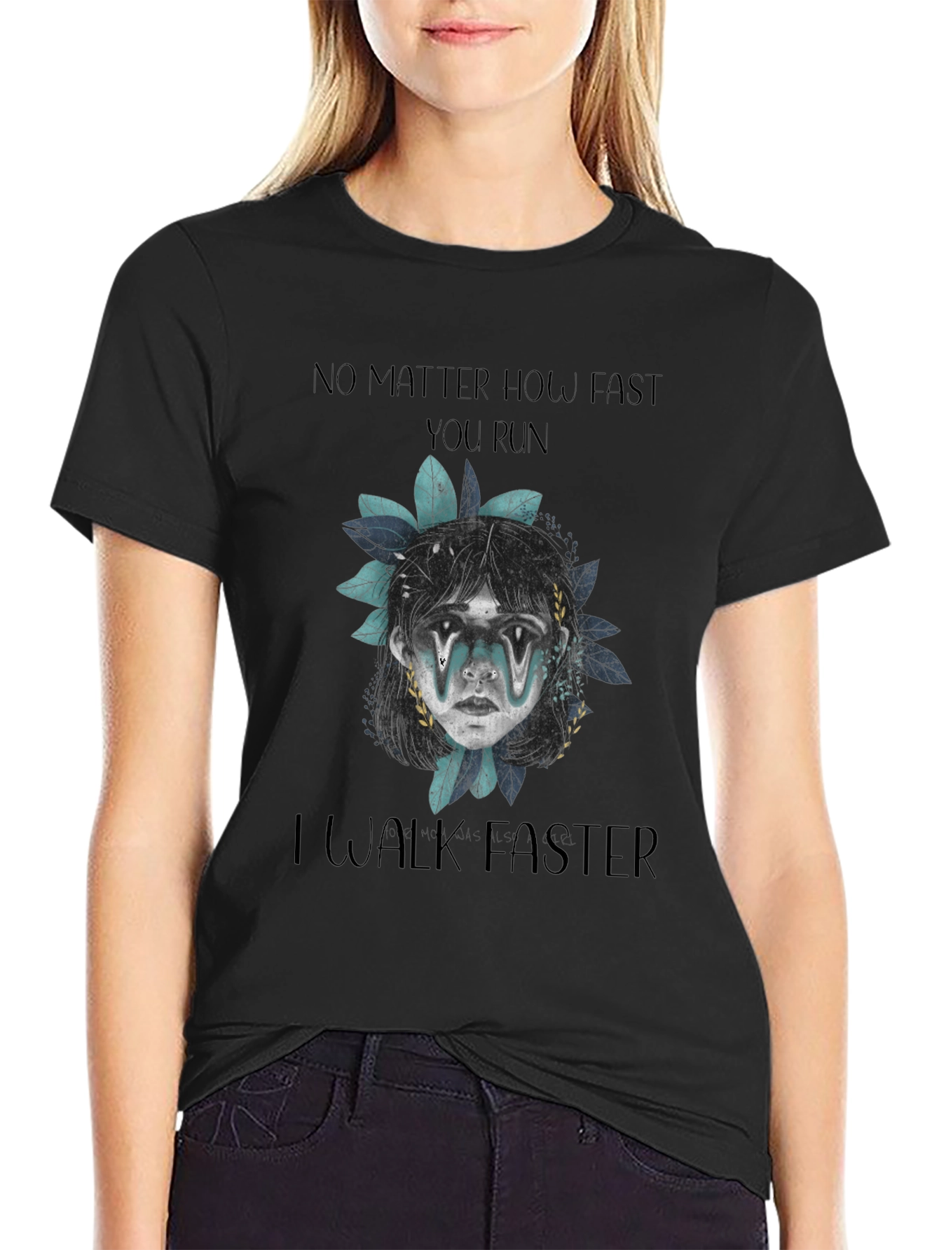 Black Humorous "I Walk Faster" Graphic Tee view 2