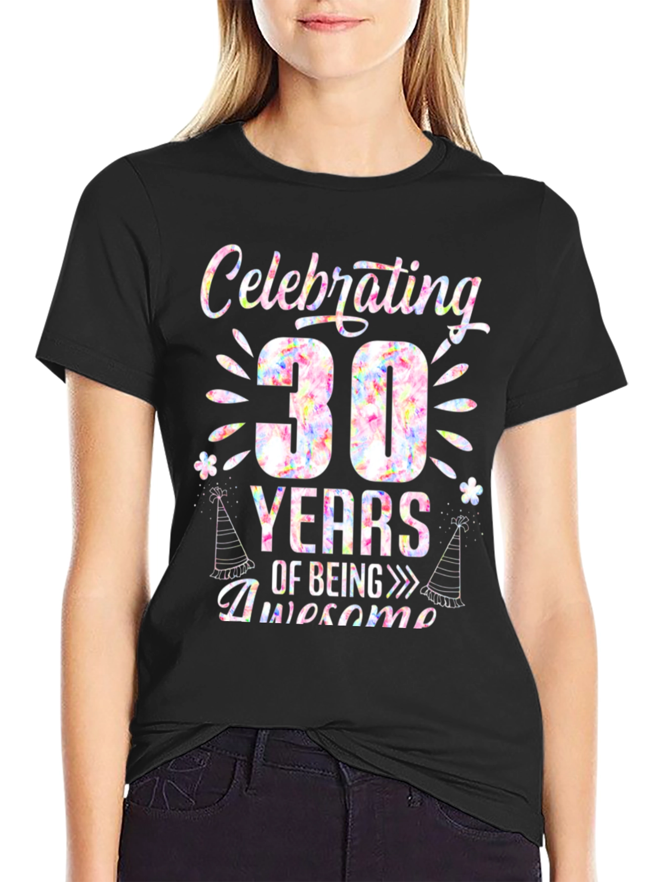 Black Celebrating 30 Years Awesome Birthday T-Shirt view 2
