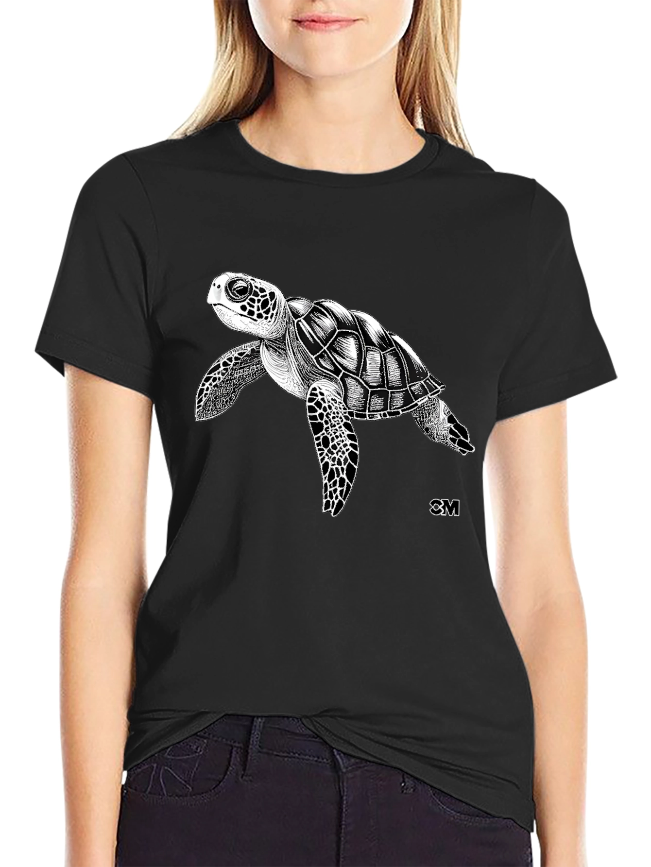 Black Sea Turtle Graphic Tee - Men's Black T-Shirt view 2