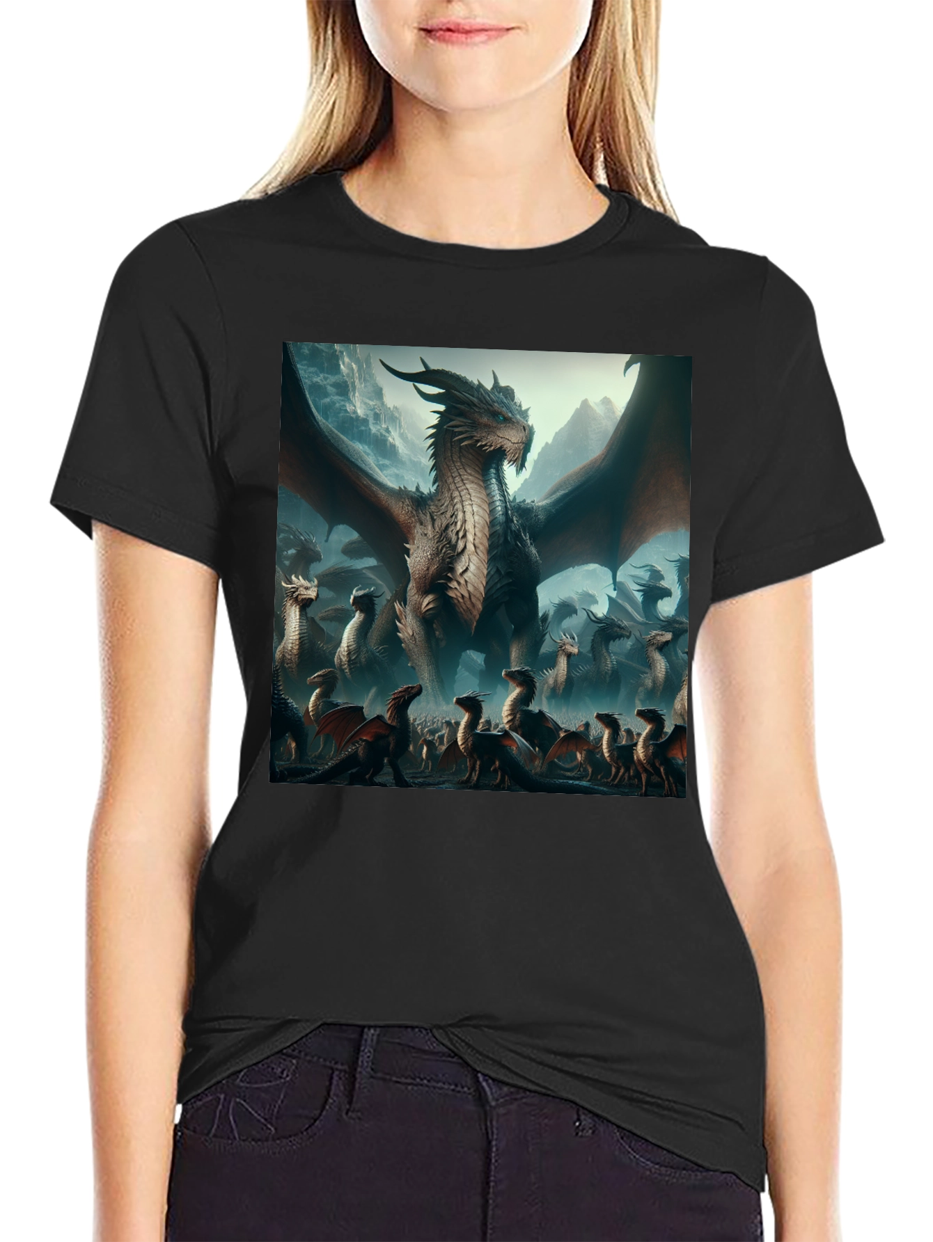 Black Dragon T-Shirt - Fantasy Art Graphic Tee view 2
