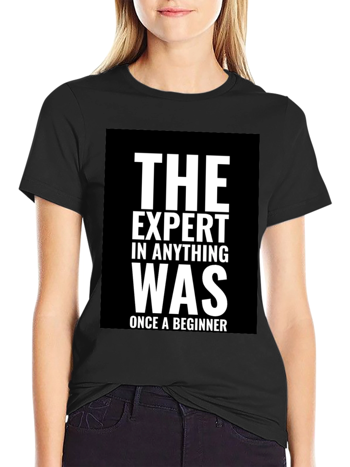 Black Expert Beginner T-Shirt - Motivational Black Tee view 2
