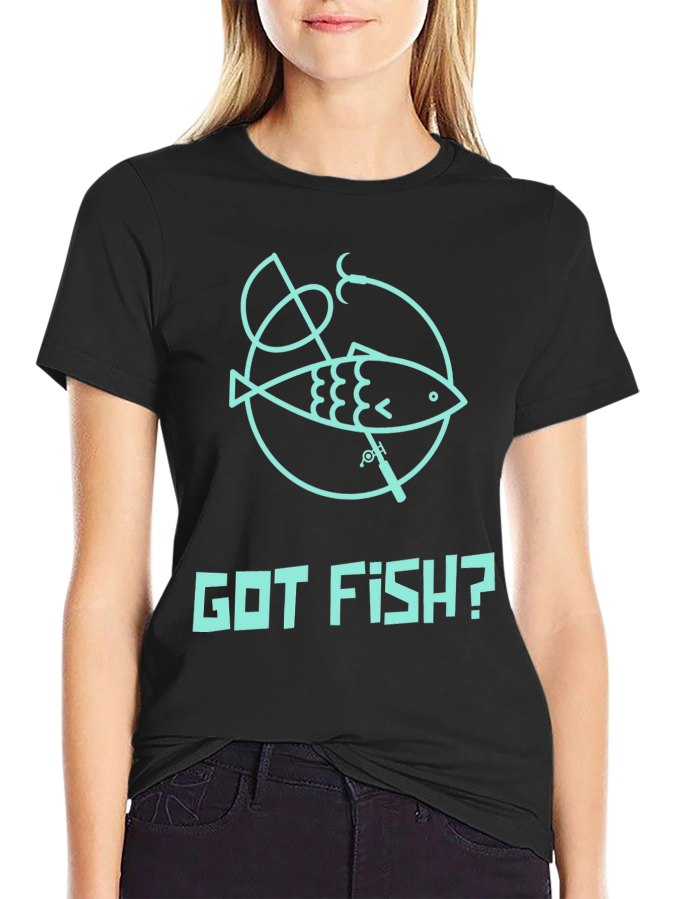 Black Got Fish? Black Cotton Graphic Tee view 2