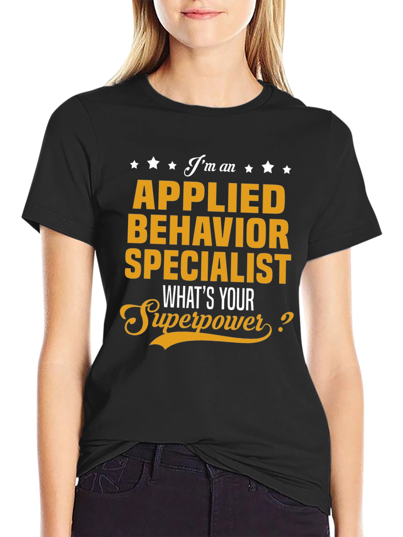 Black Applied Behavior Specialist Superpower T-Shirt view 2
