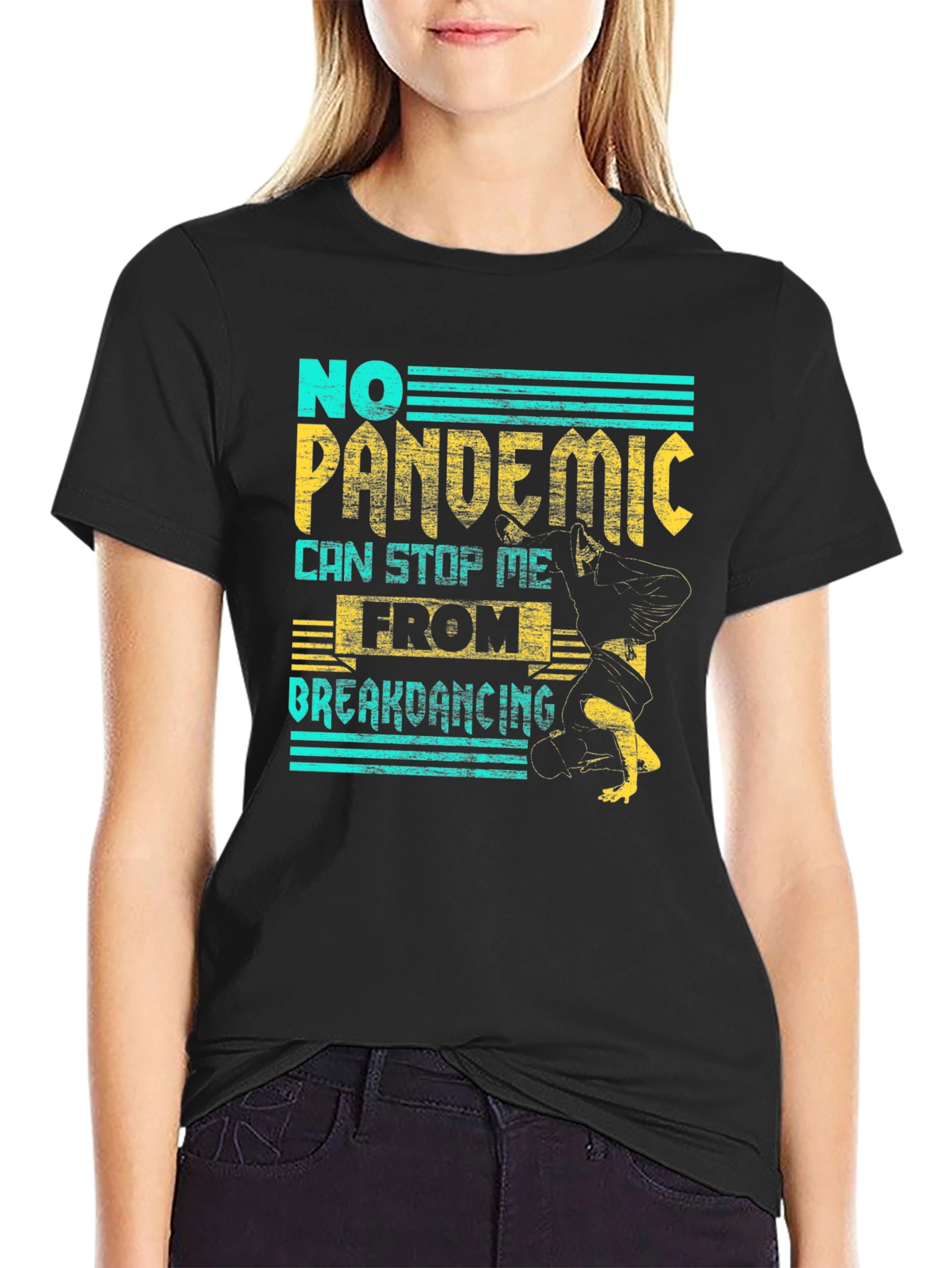 Black No Pandemic Breakdancing Graphic Tee view 2