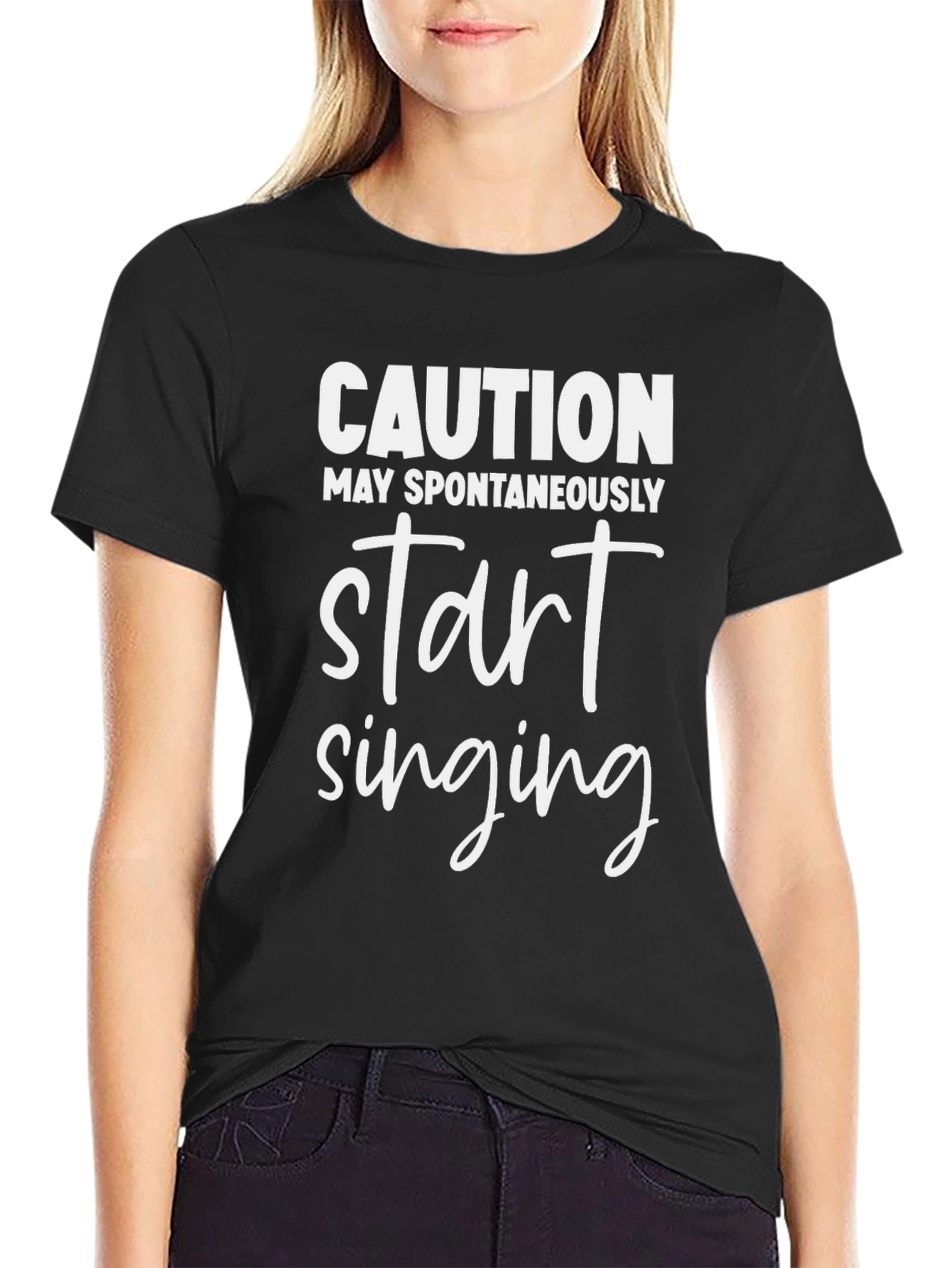 Black Caution May Spontaneously Start Singing T-Shirt view 2