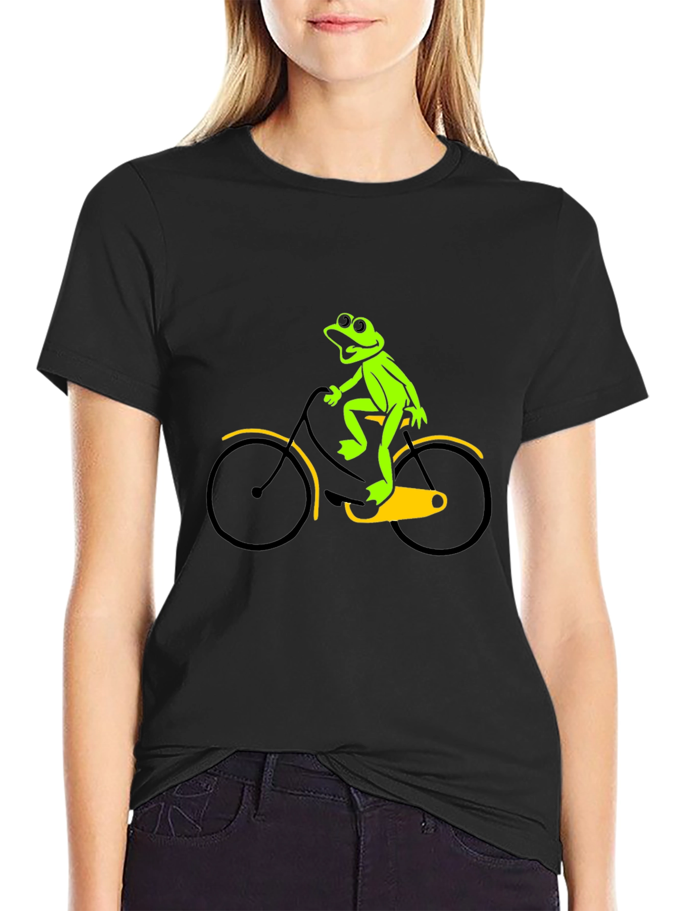 Black Frog on a Bike Graphic Tee - Black T-Shirt view 2