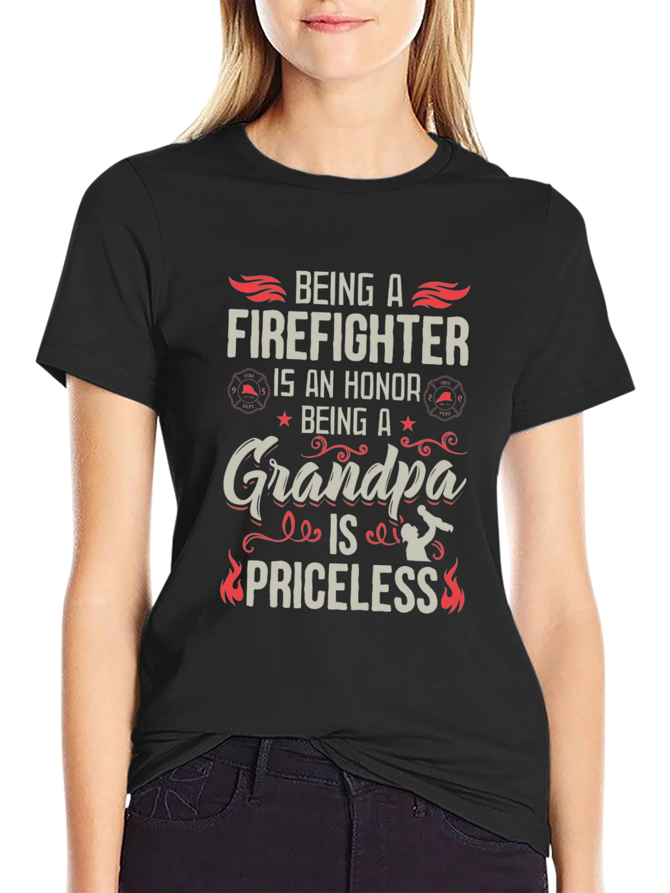 Black Firefighter Grandpa T-Shirt - Honor Priceless view 2