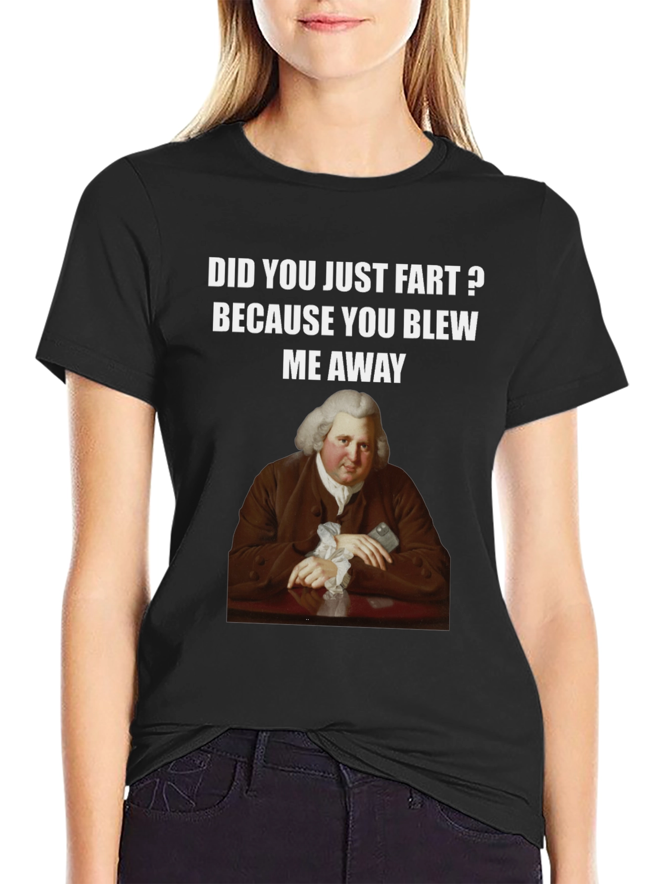 Black Humorous Fart T-Shirt with Classical Art view 2