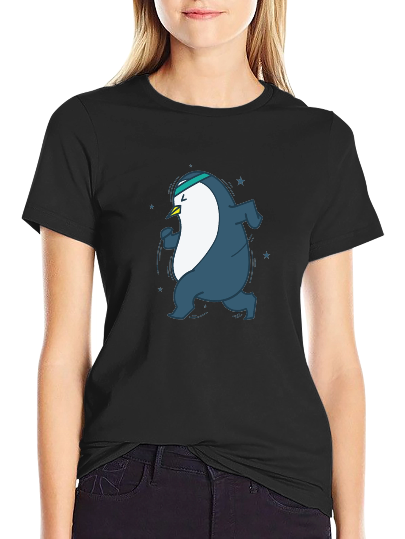 Black Running Penguin Graphic Tee - Black view 2
