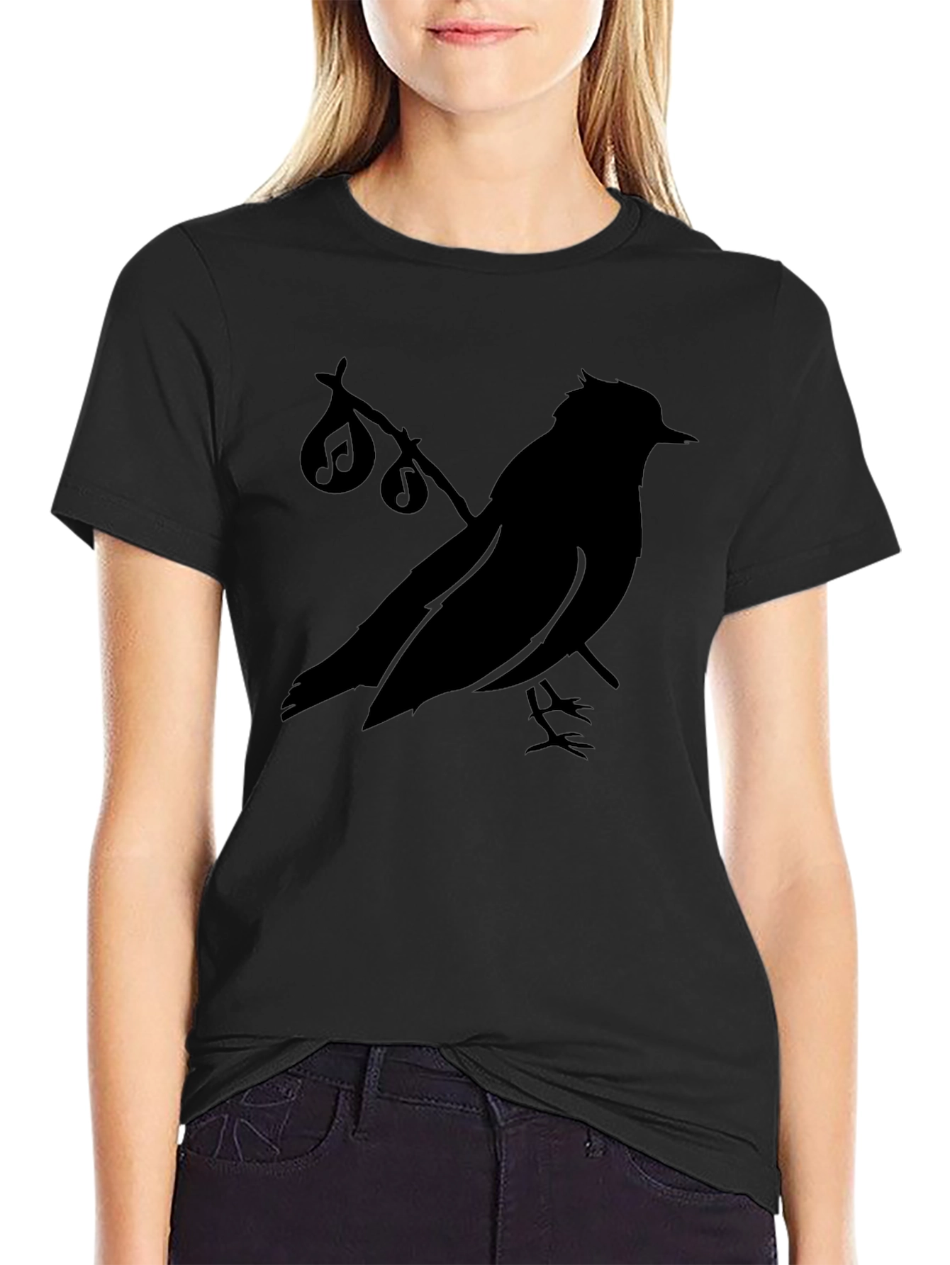 Black Musical Bird Silhouette Black T-Shirt view 2