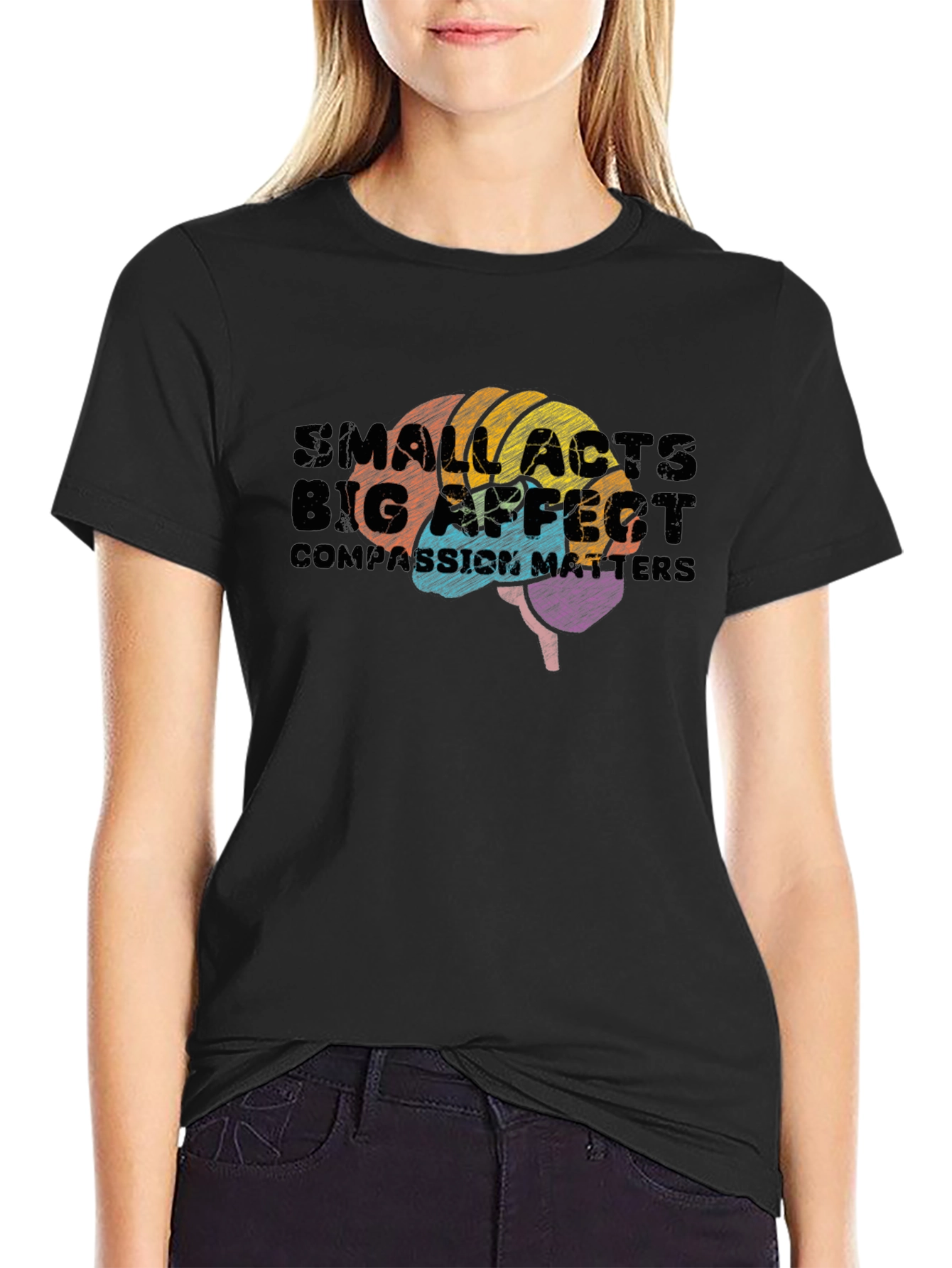 Black Small Acts, Big Affect Brain Graphic T-Shirt view 2
