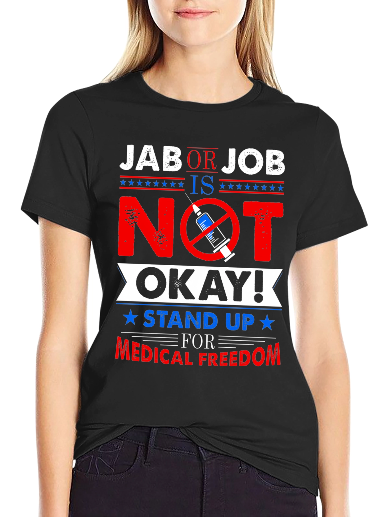Black Jab or Job Anti Vaccine T-Shirt view 2