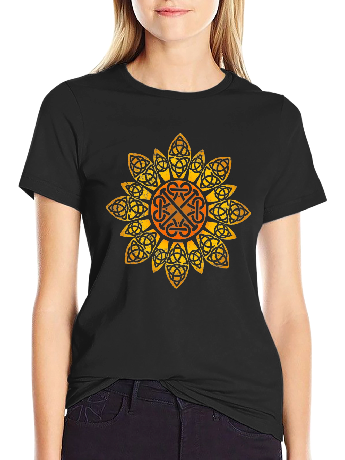 Black Celtic Knot Sunflower Graphic Tee - Black view 2