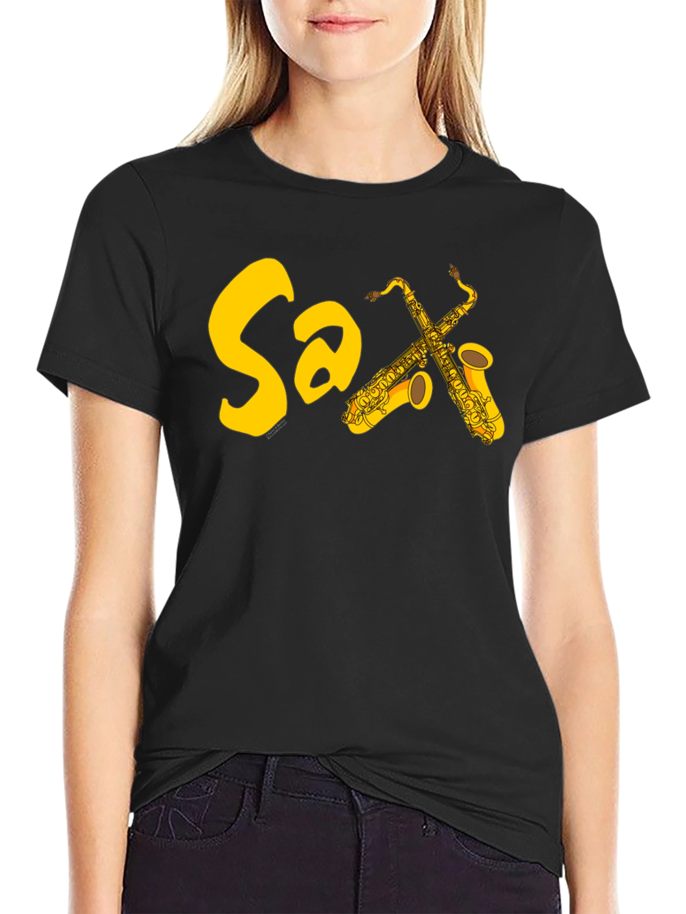Black Saxophone Music T-Shirt - Black Graphic Tee view 2