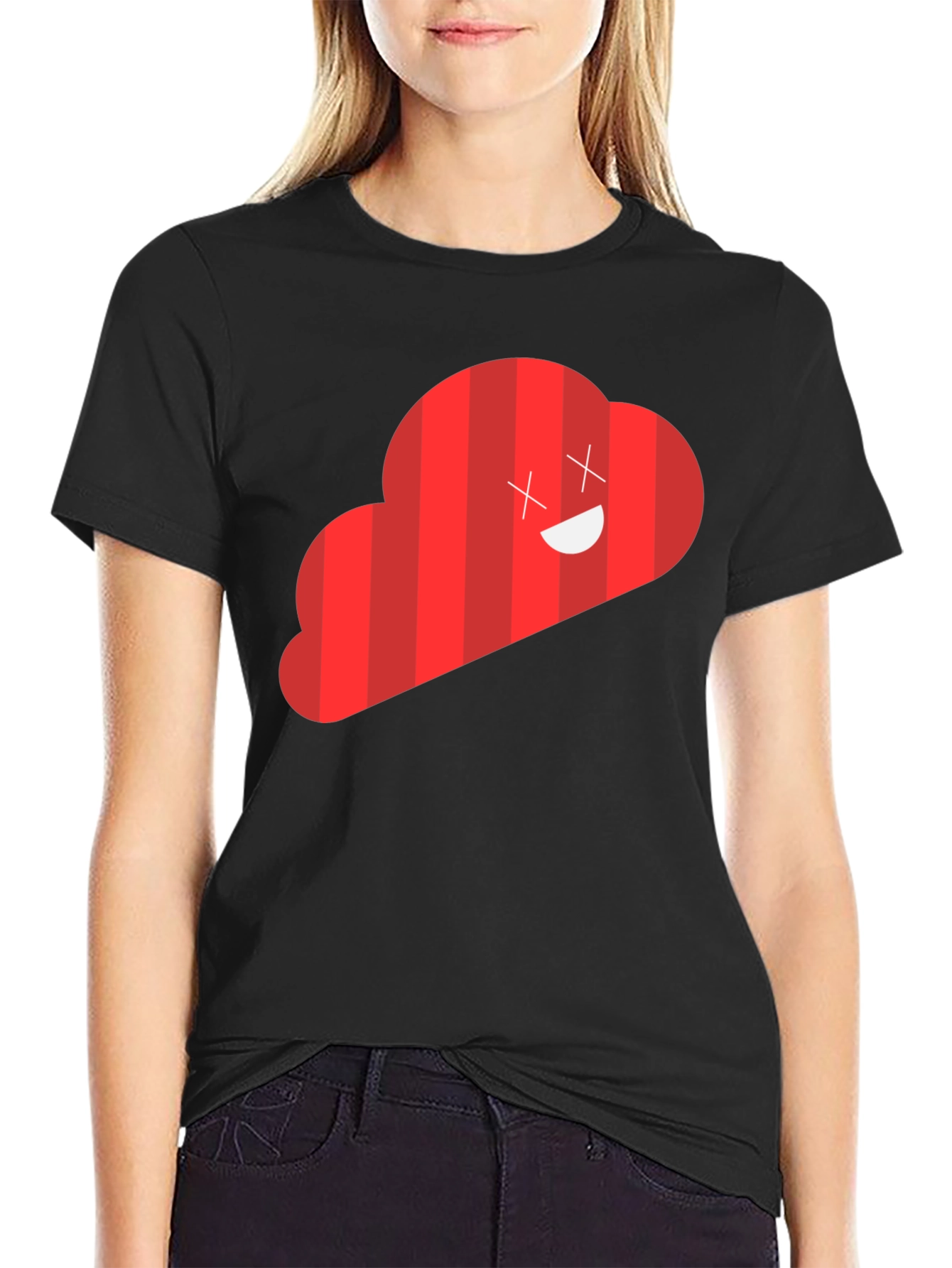 Black Red Cloud Graphic Tee - Funny Cartoon Design view 2