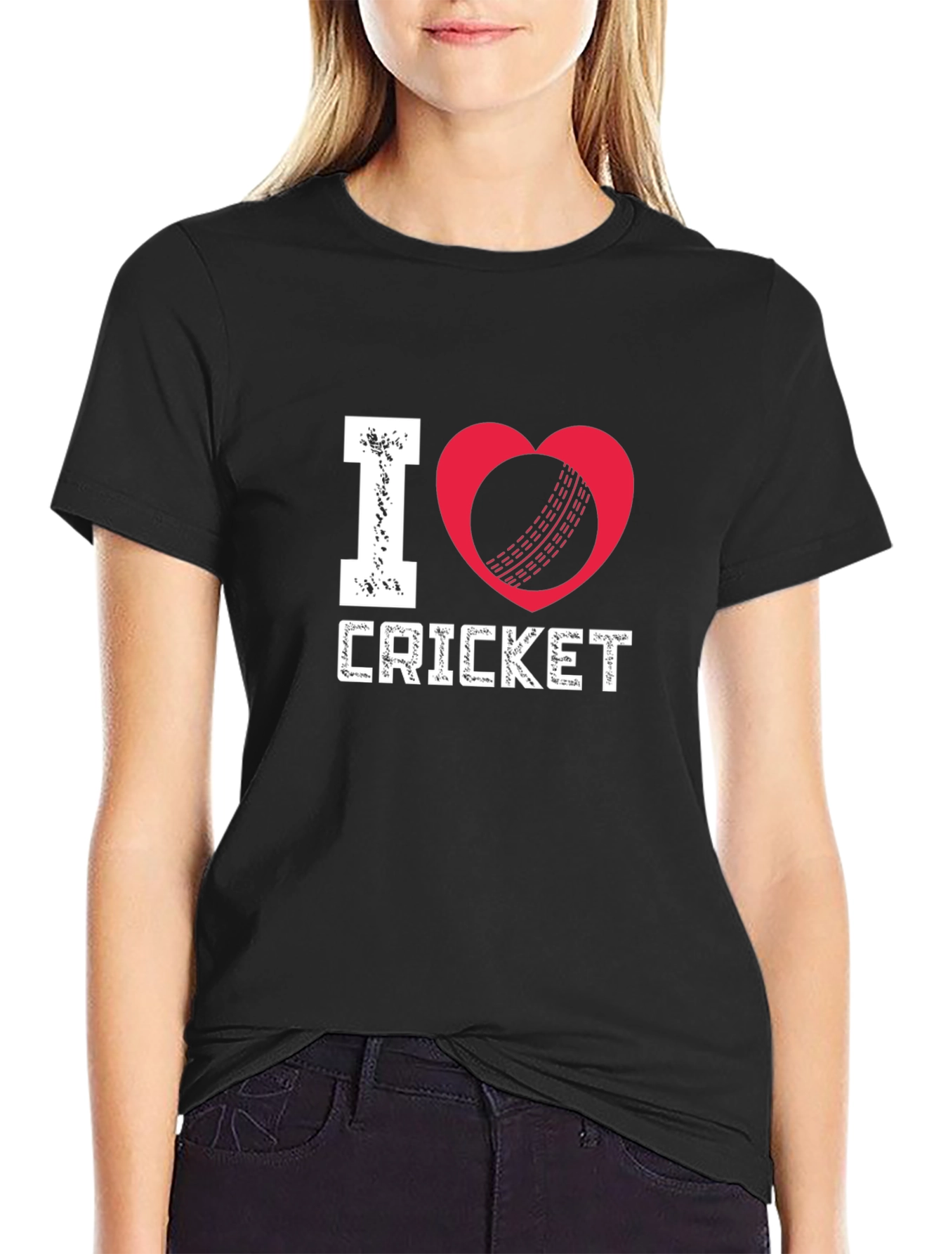 Black I Love Cricket Black T-Shirt view 2
