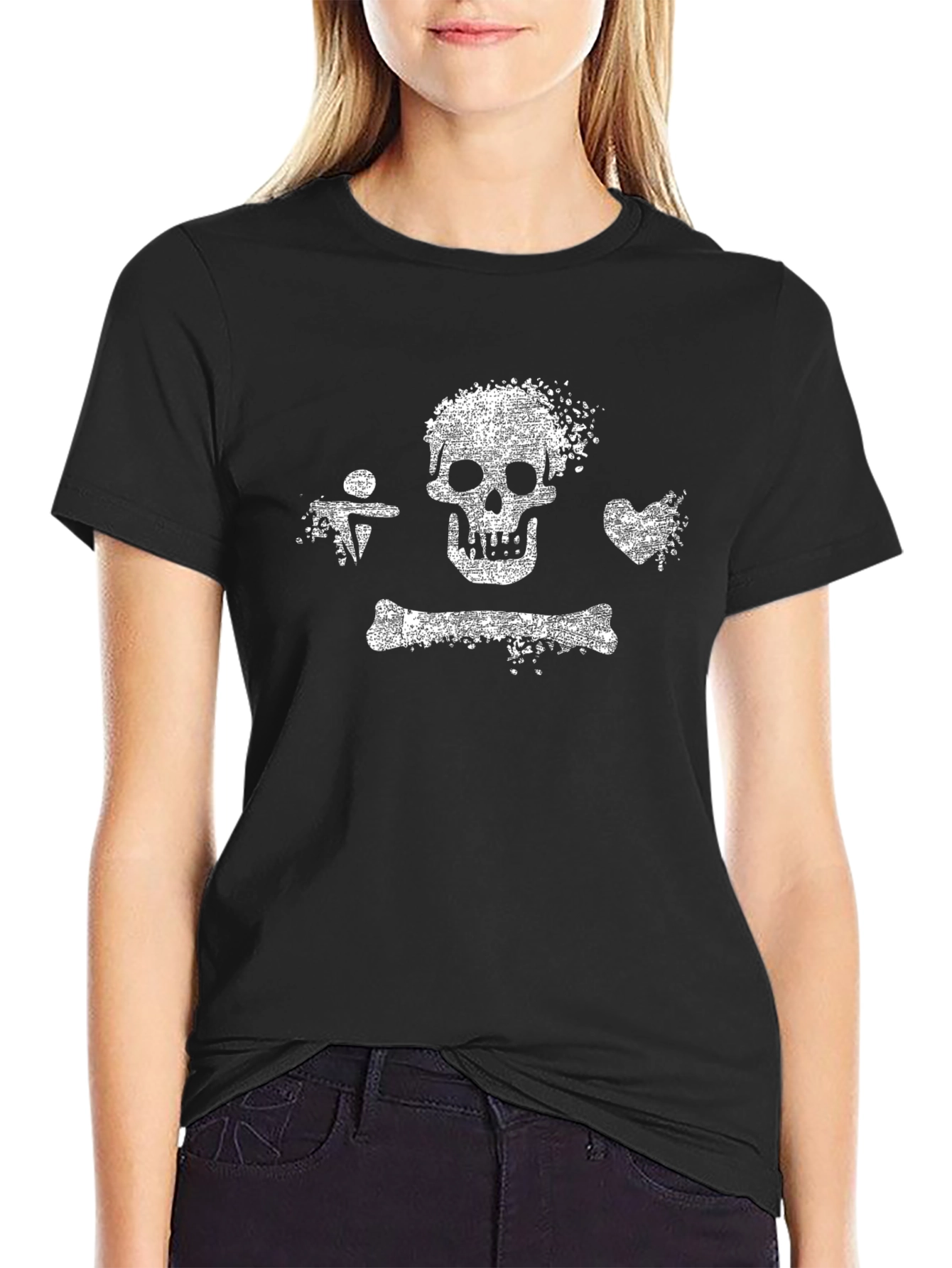 Black Distressed Skull & Bones Graphic Tee - Black view 2