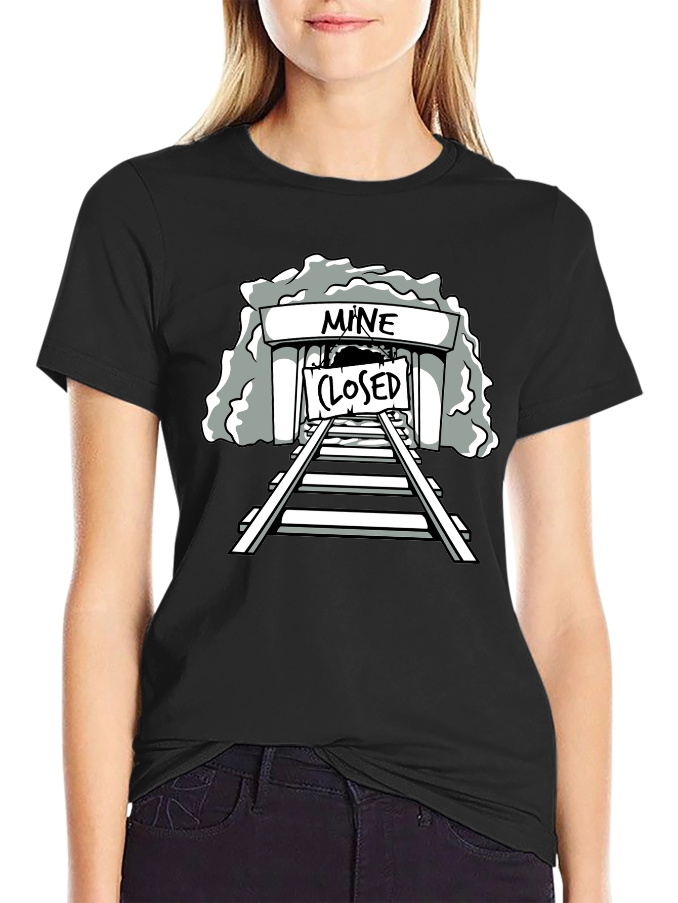 Black Mine Closed Graphic Tee - Black Cotton T-Shirt view 2