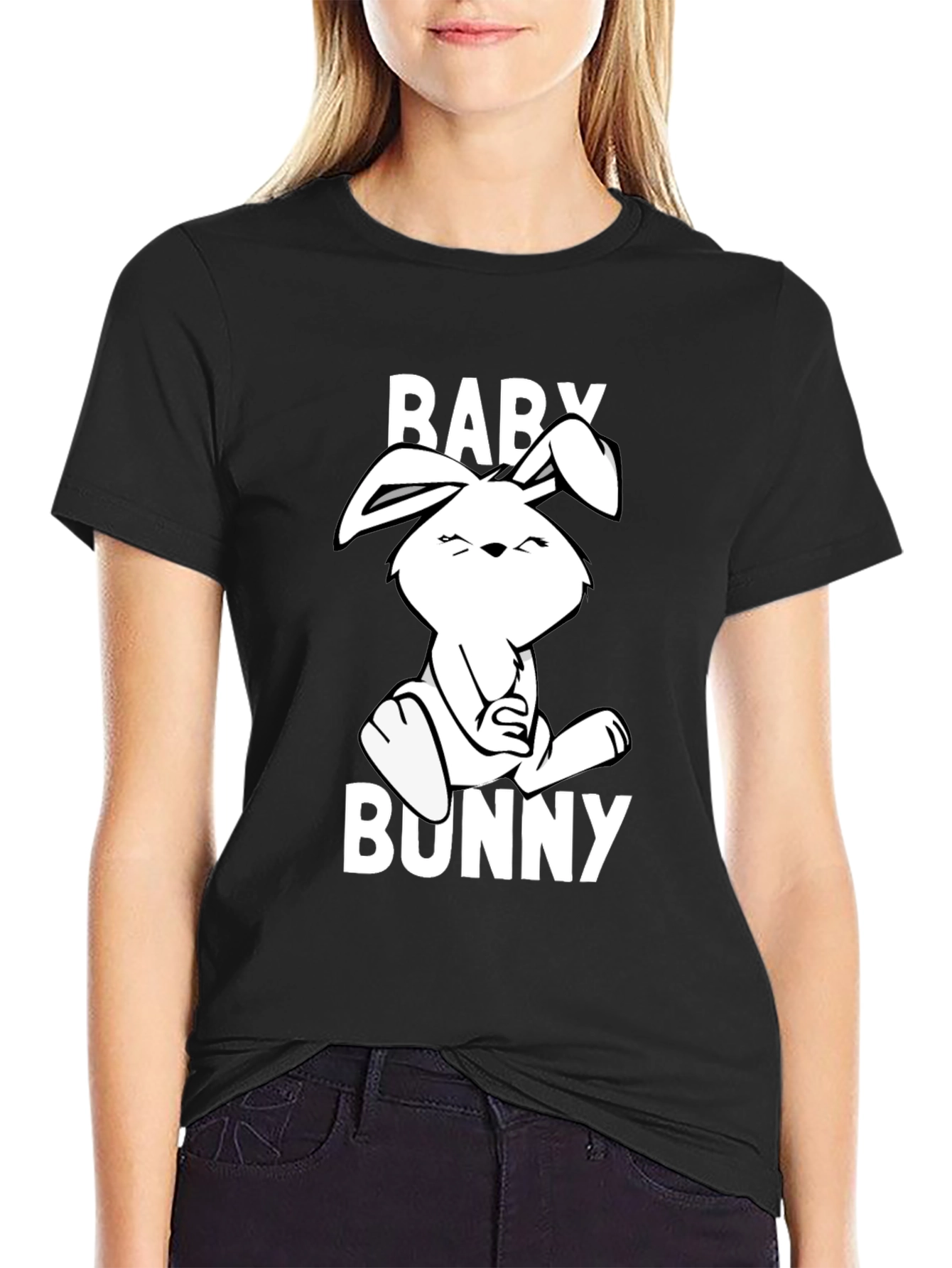 Black Baby Bunny Graphic Tee - Cute Cartoon Rabbit T-Shirt view 2