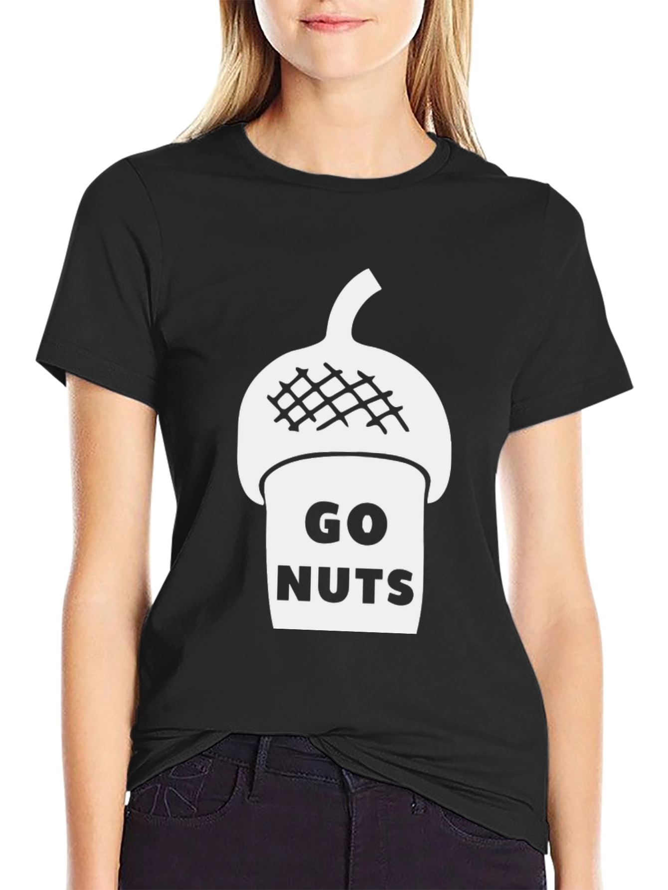 Black Go Nuts Acorn Graphic T-Shirt view 2