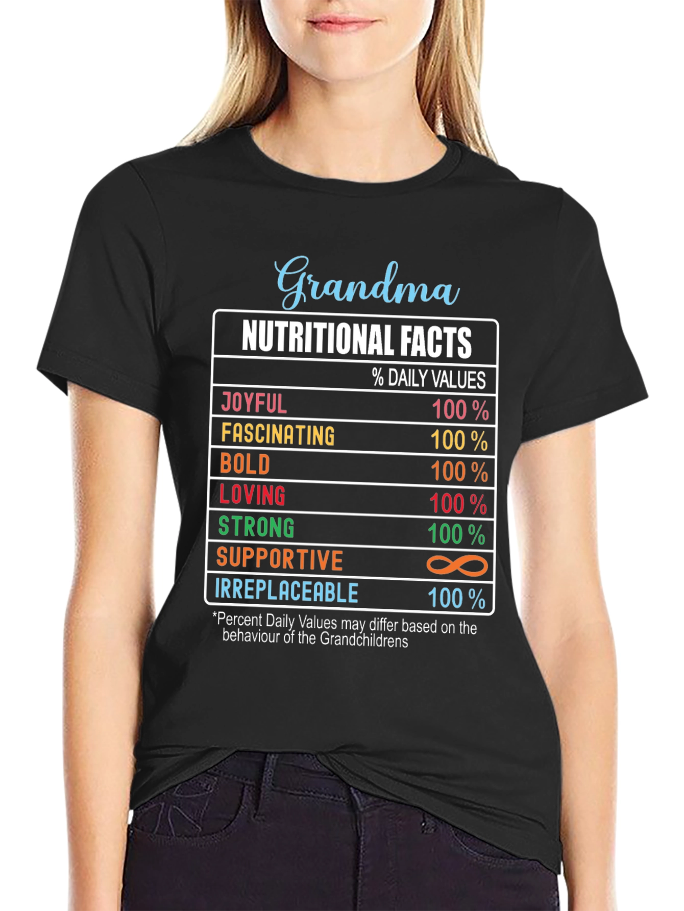 Black Grandma Nutritional Facts Graphic T-Shirt view 2