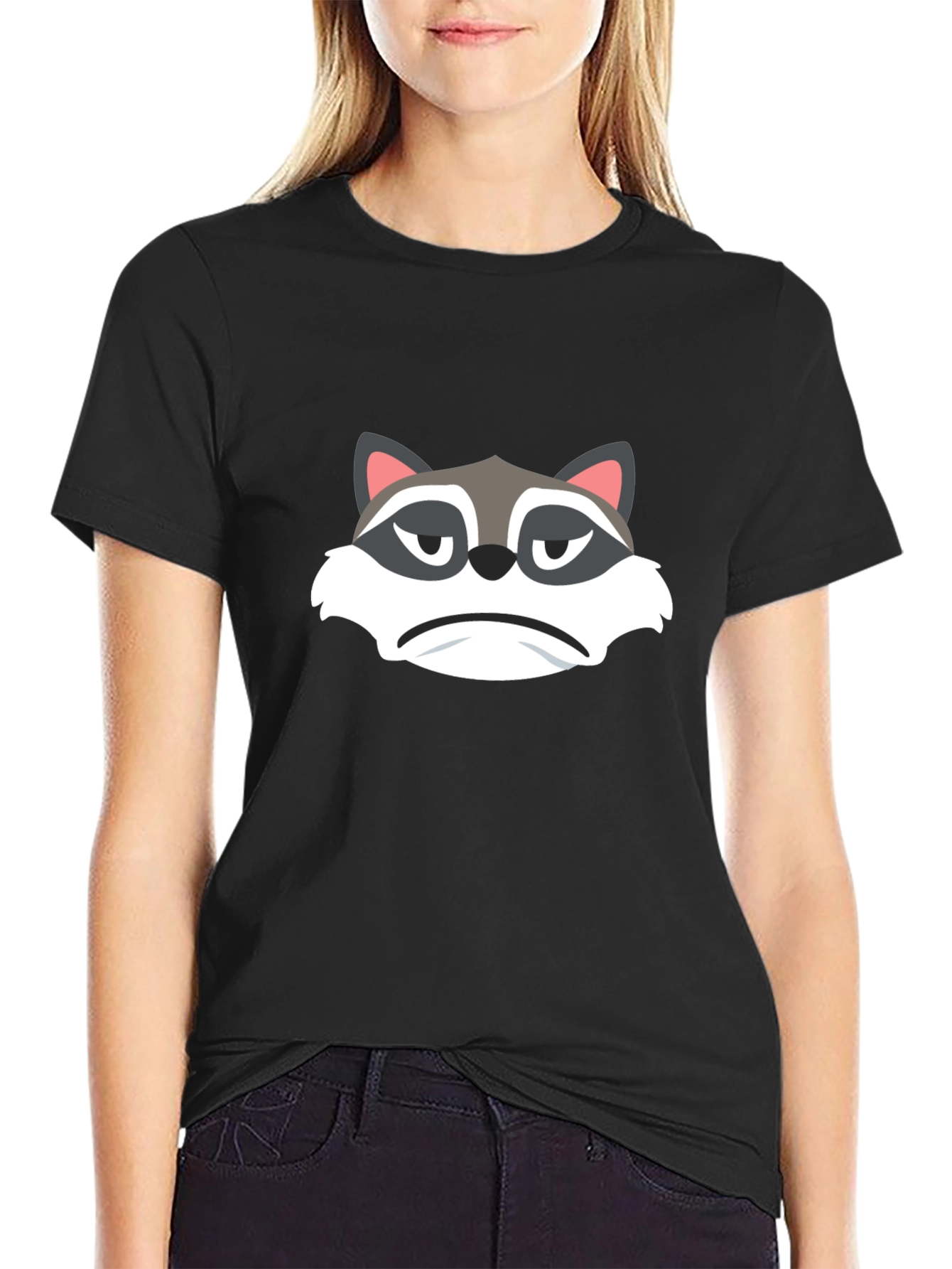 Black Grumpy Raccoon Graphic Tee - Soft Black Cotton view 2