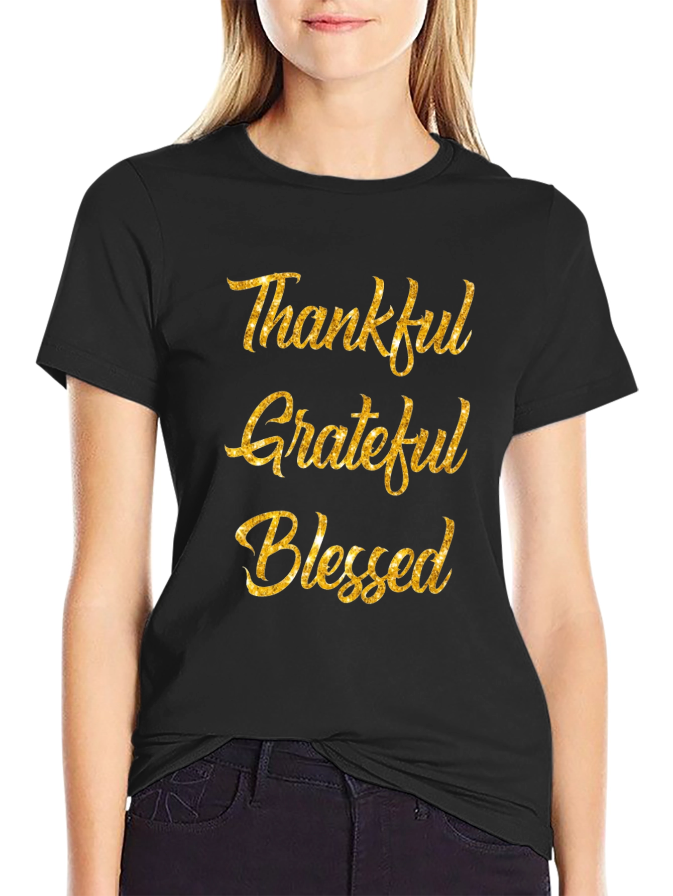 Black Thankful Grateful Blessed Black T-Shirt view 2