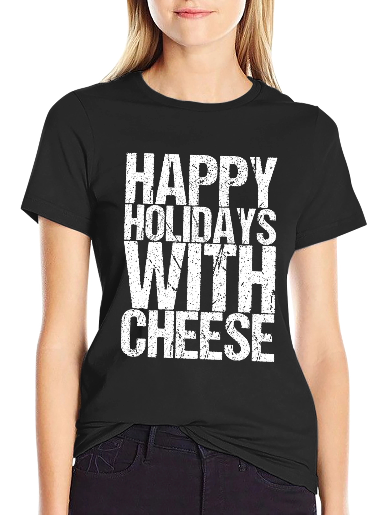 Black Happy Holidays With Cheese Graphic T-Shirt view 2