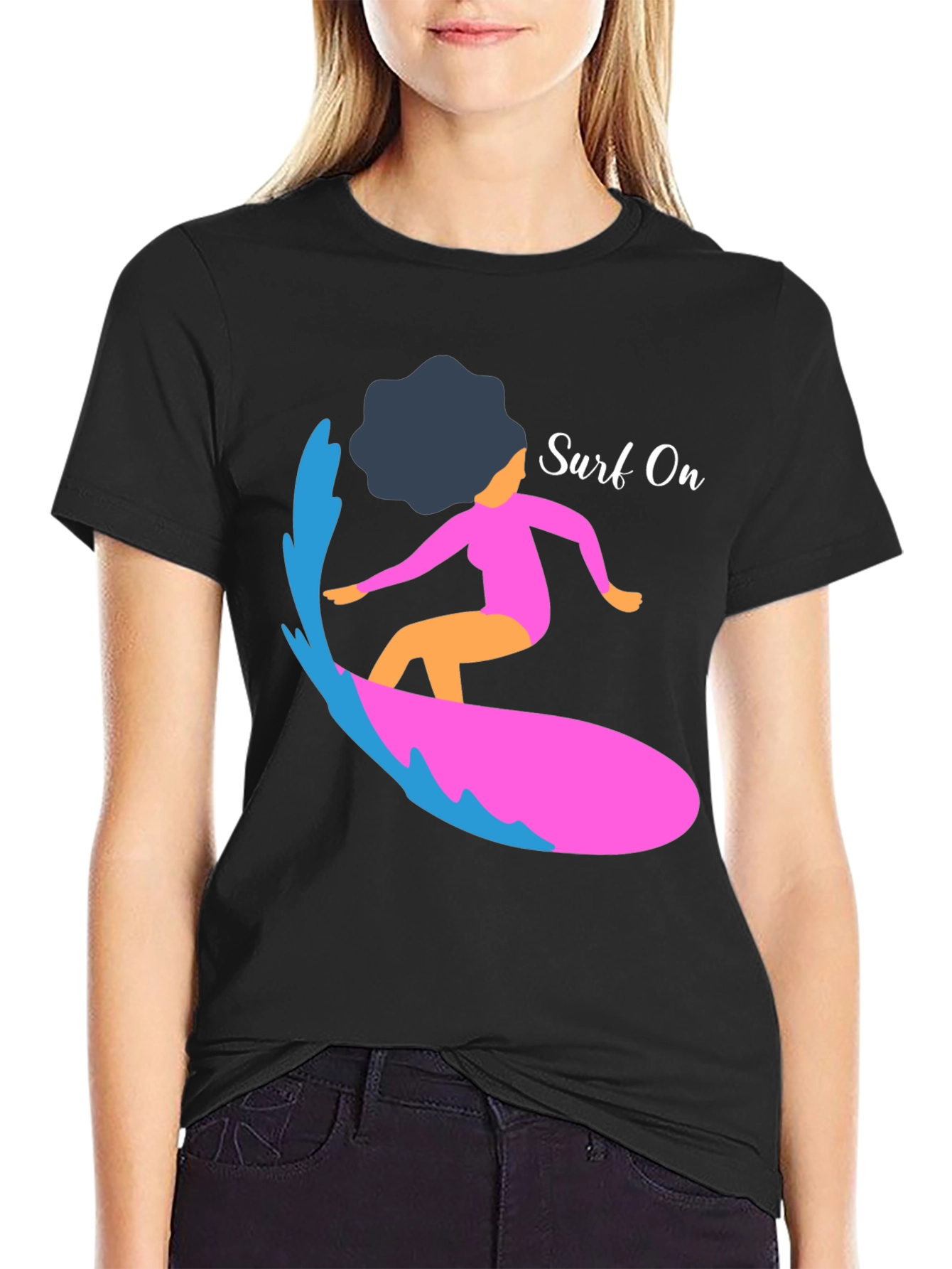 Black Surf On Graphic Tee - Mens Casual Black T-Shirt view 2