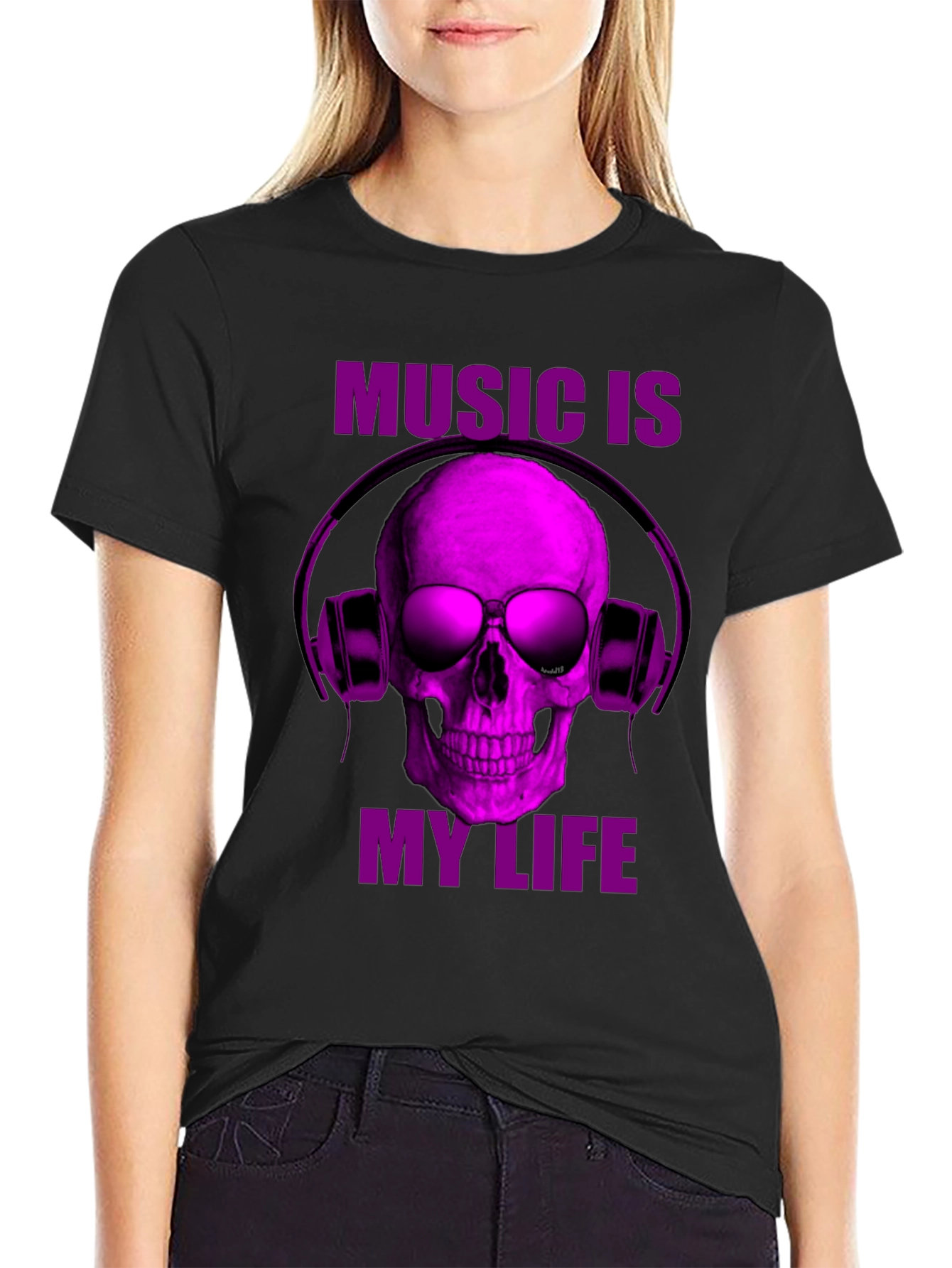 Black Music is My Life Skull Graphic T-Shirt view 2