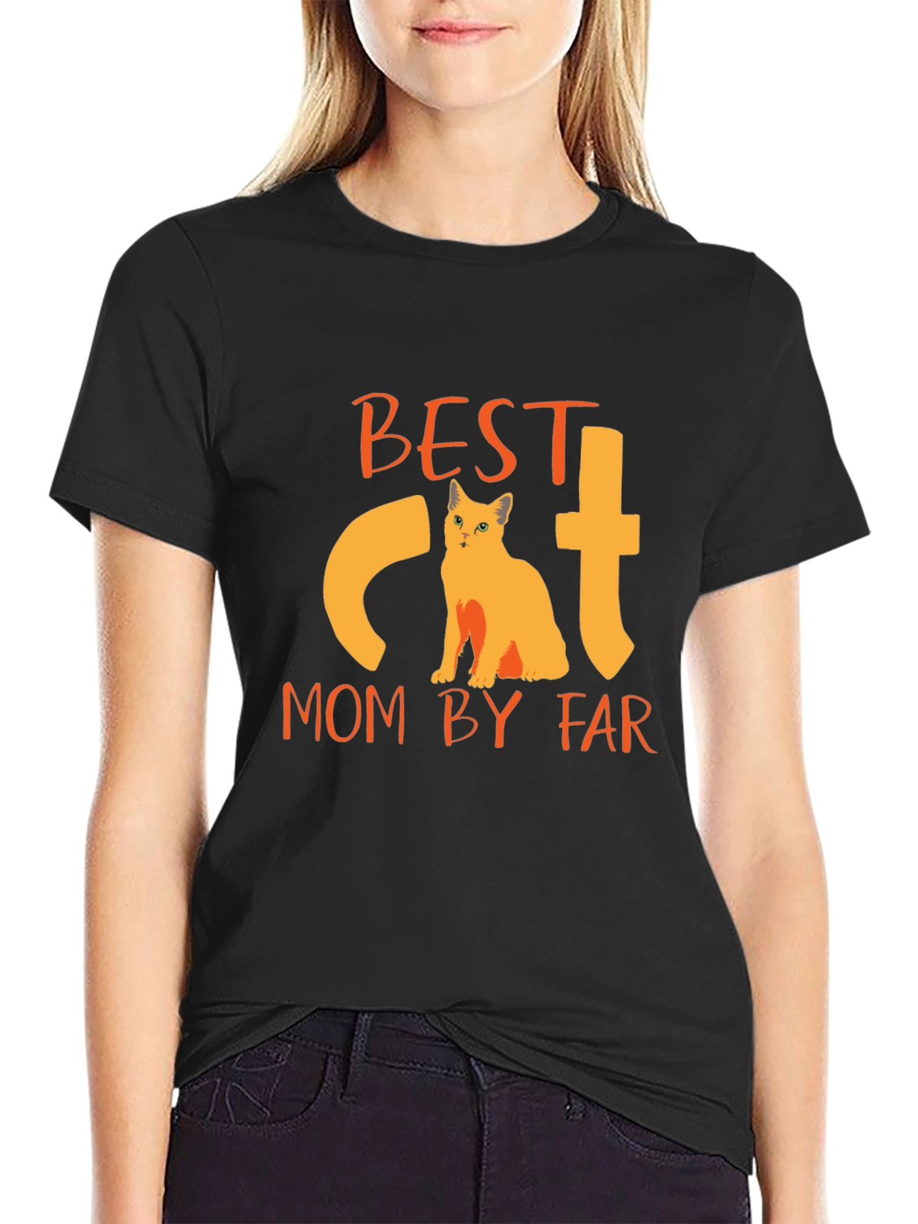 Black Best Cat Mom T-Shirt - Novelty Graphic Tee view 2