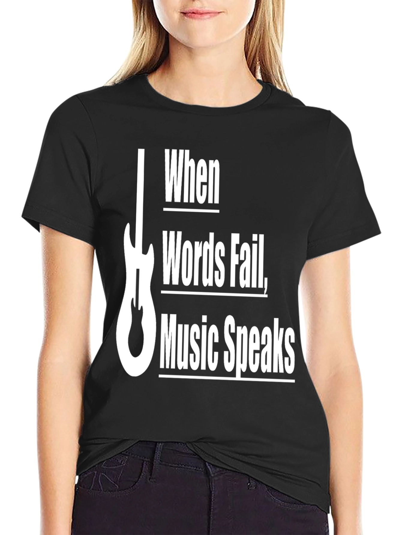 Black Music Speaks T-Shirt - Guitar Graphic Tee view 2