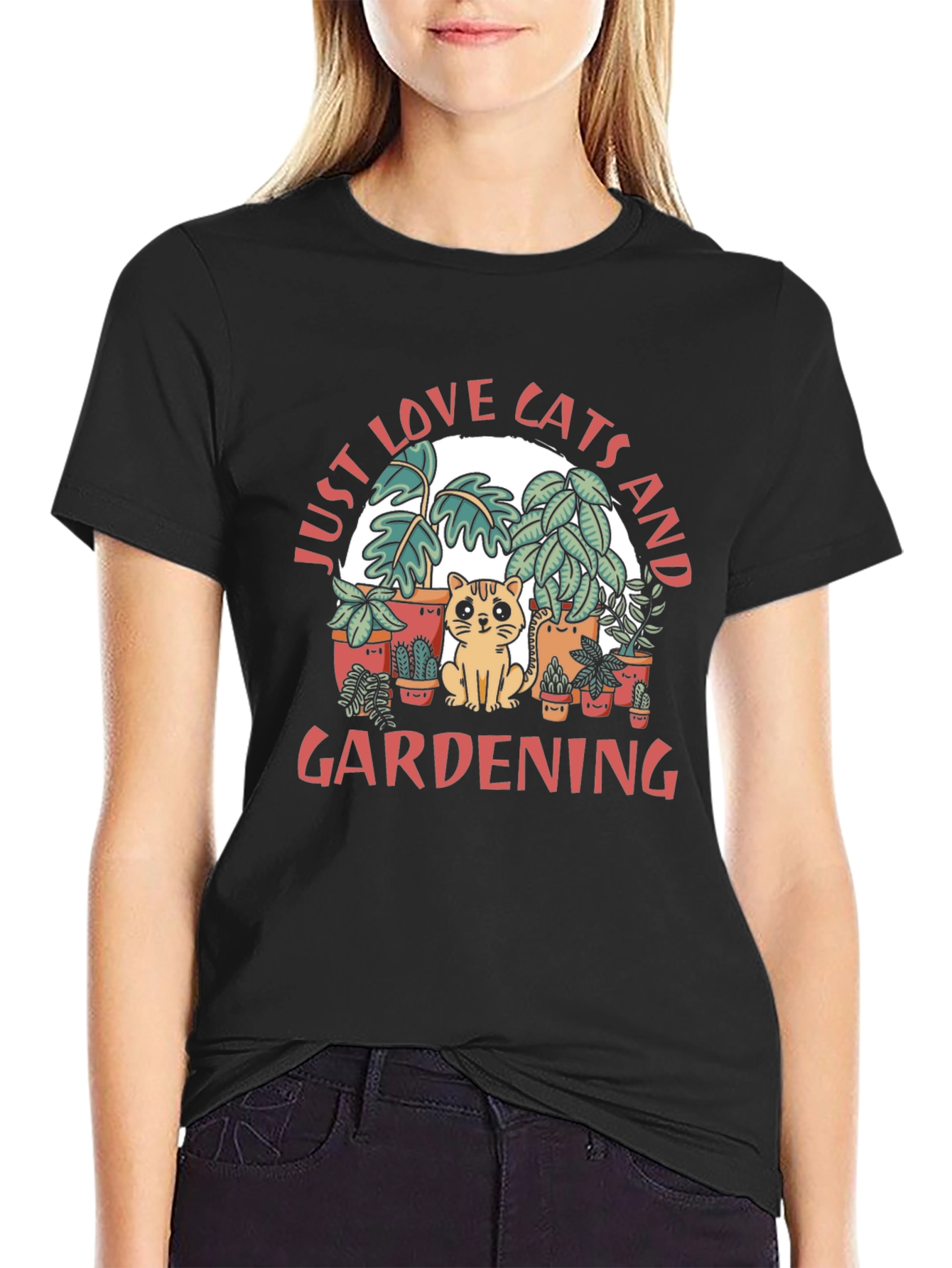 Black Just Love Cats and Gardening Graphic T-Shirt view 2