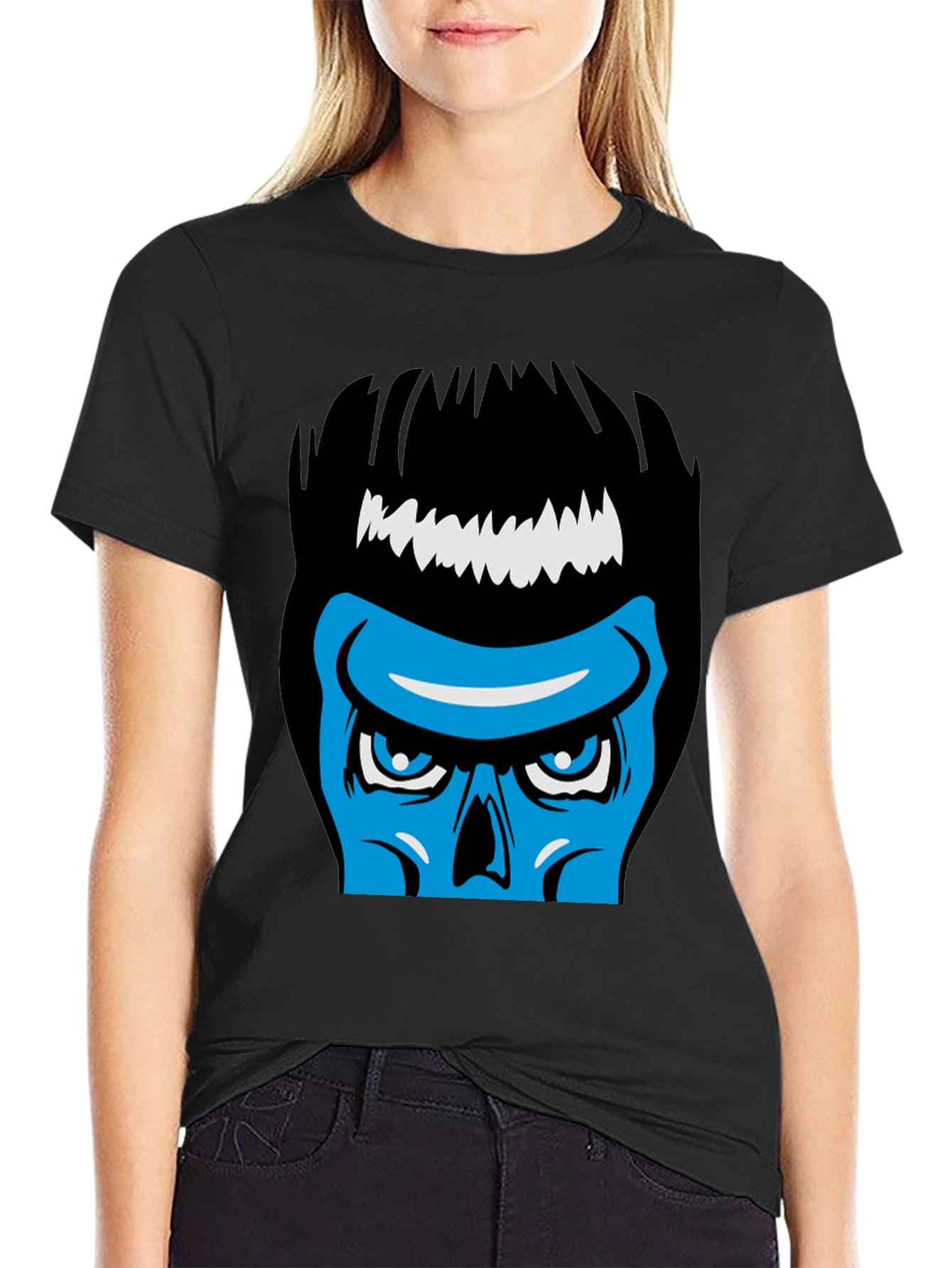 Black Blue Skull Graphic Black T-Shirt - Cool & Edgy Design view 2