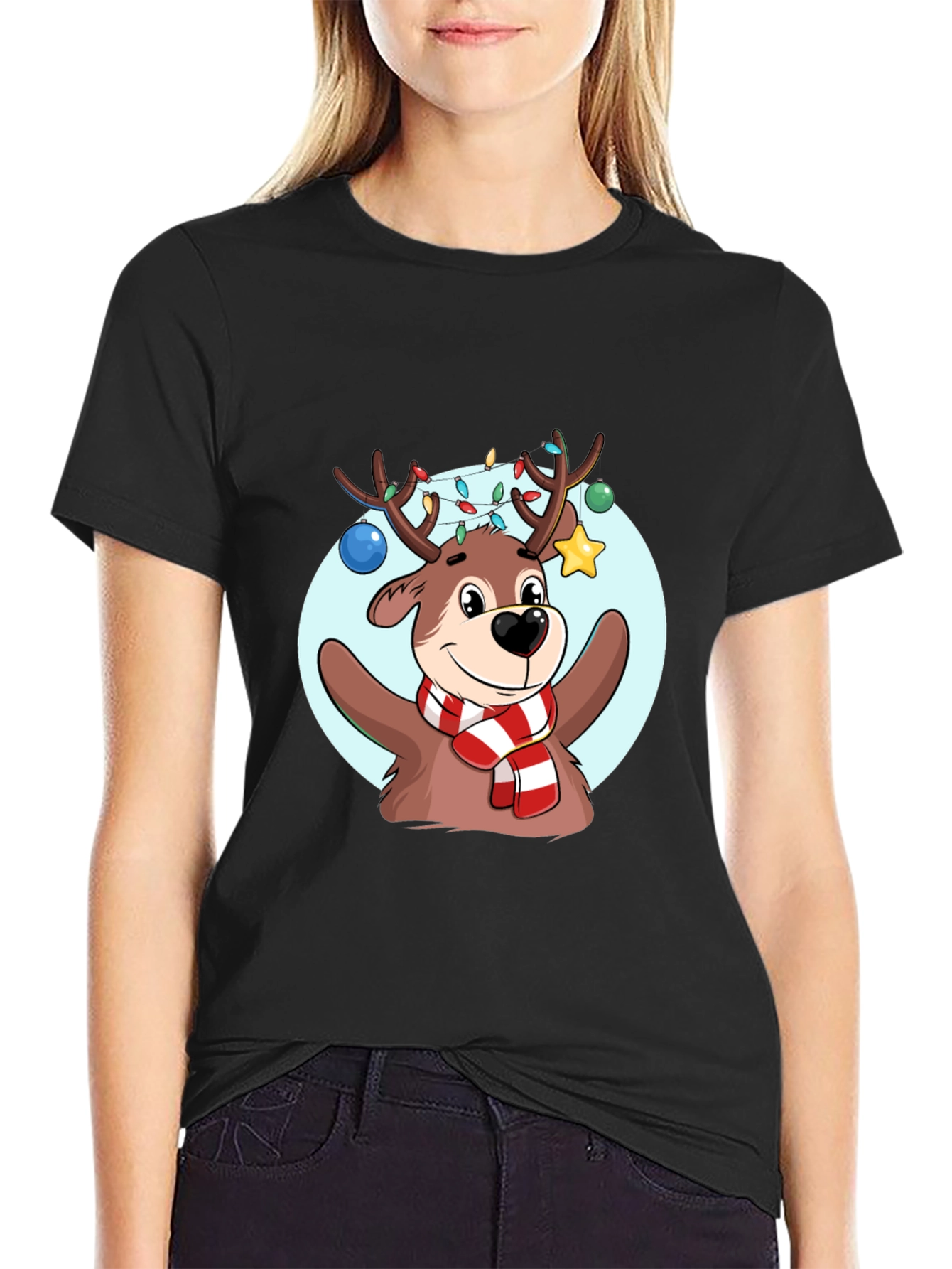 Black Festive Reindeer Graphic Tee - Holiday Cheer view 2